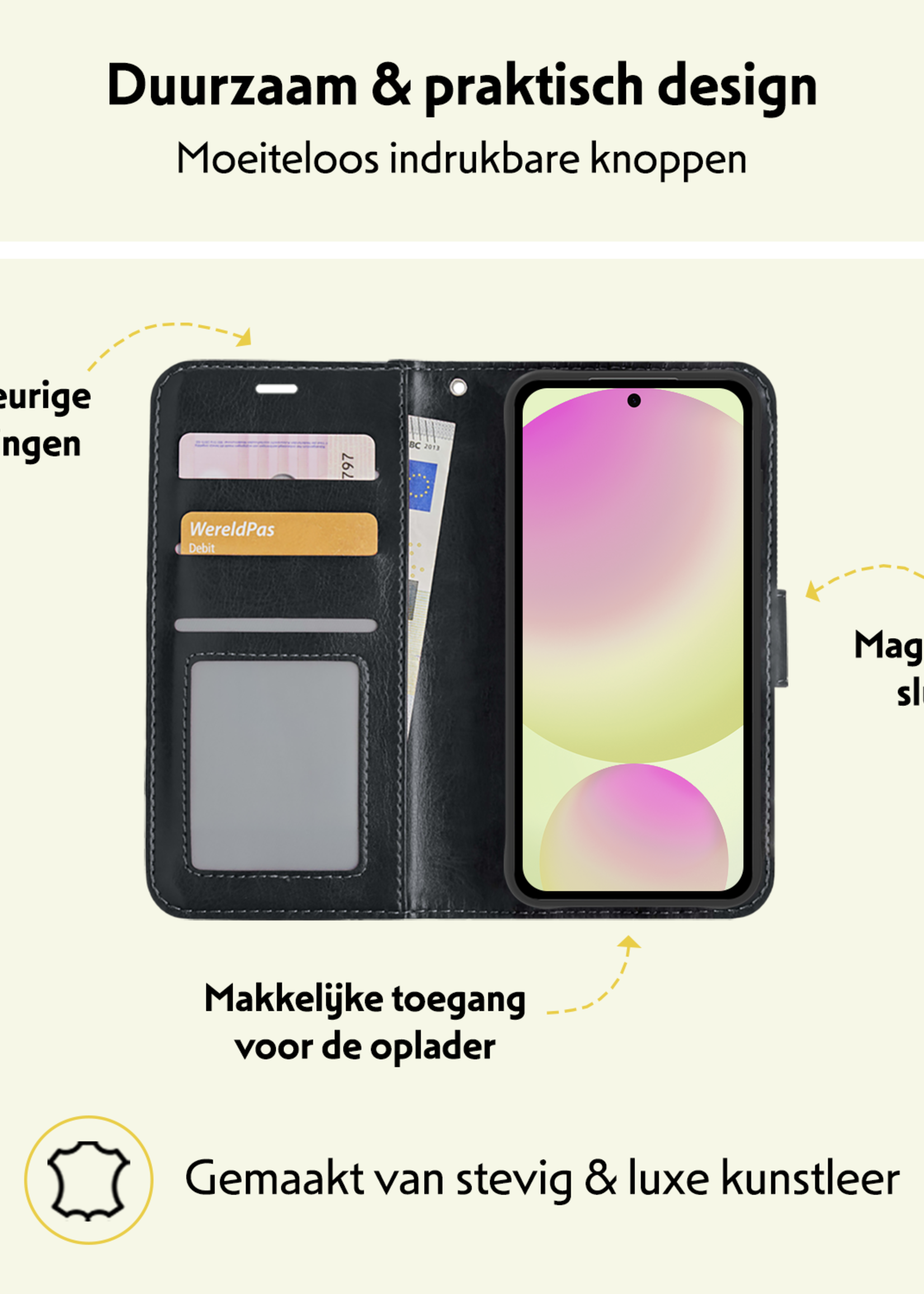 LUQ Hoesje Geschikt voor Samsung S24 FE Hoesje Book Case Hoes Wallet Cover Met Screenprotector - Hoes Geschikt voor Samsung Galaxy S24 FE Hoesje Bookcase Hoes - Zwart