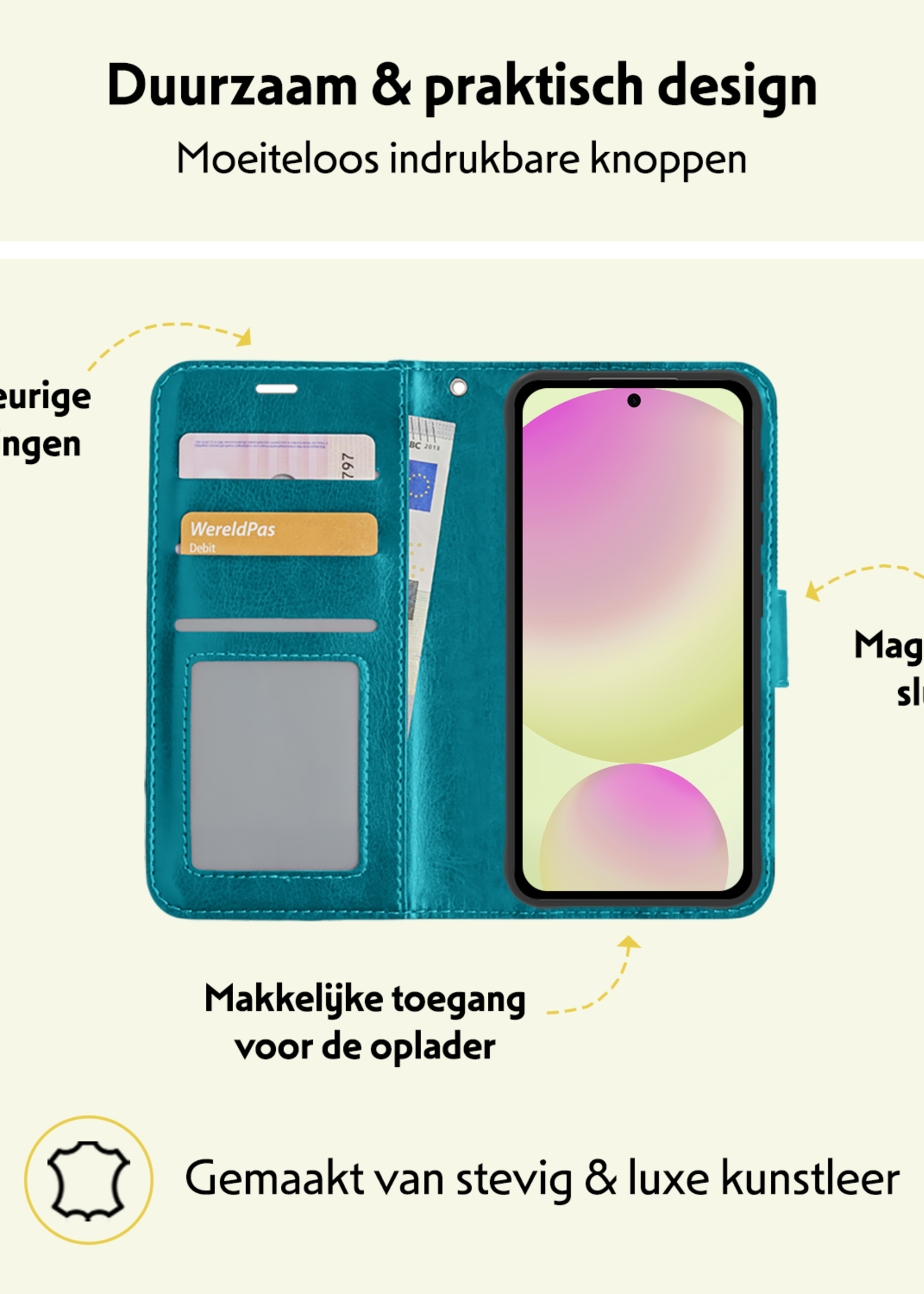LUQ Hoesje Geschikt voor Samsung S24 FE Hoesje Book Case Hoes Wallet Cover Met Screenprotector - Hoes Geschikt voor Samsung Galaxy S24 FE Hoesje Bookcase Hoes - Turquoise