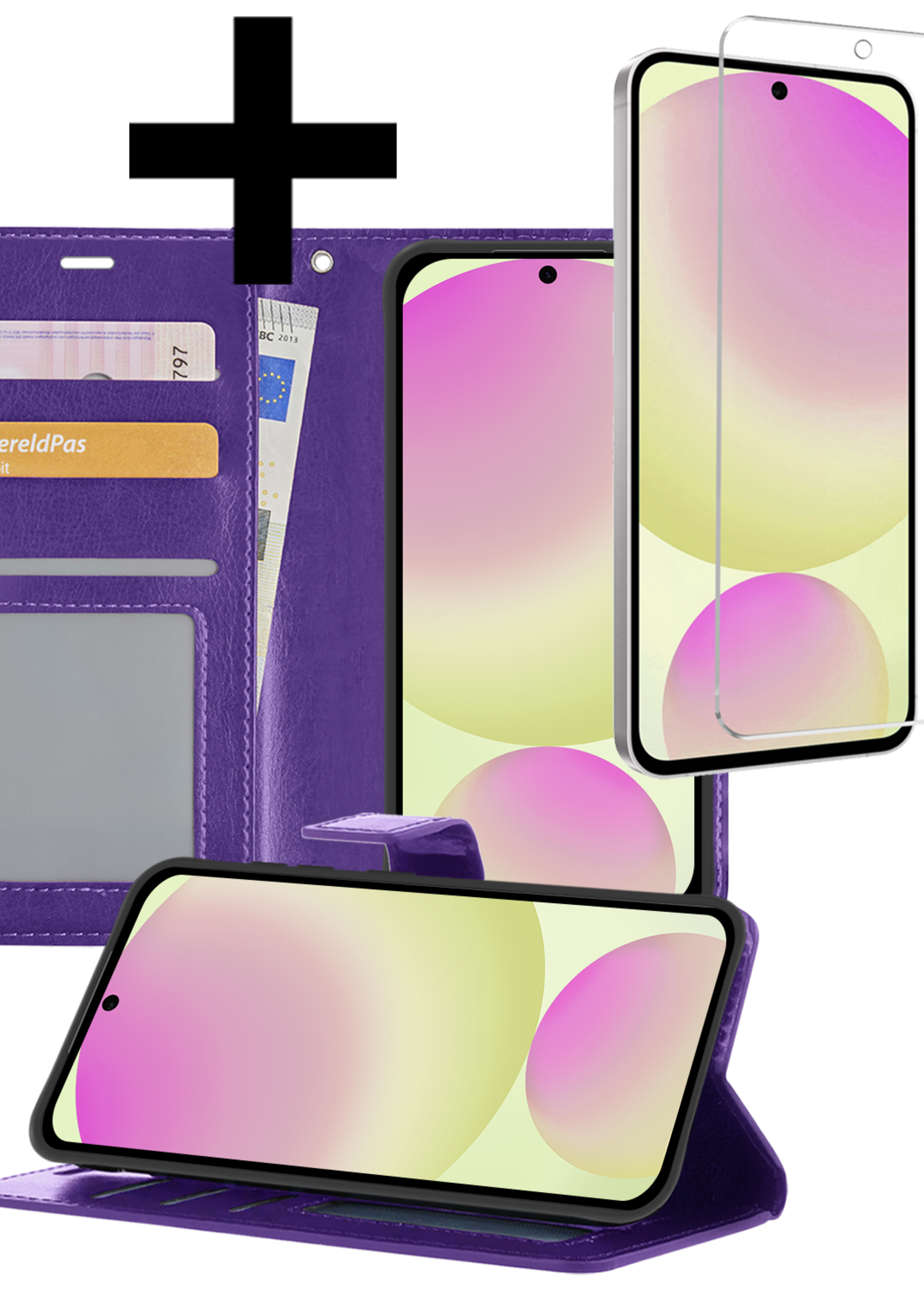 LUQ Hoesje Geschikt voor Samsung S24 FE Hoesje Book Case Hoes Wallet Cover Met Screenprotector - Hoes Geschikt voor Samsung Galaxy S24 FE Hoesje Bookcase Hoes - Paars