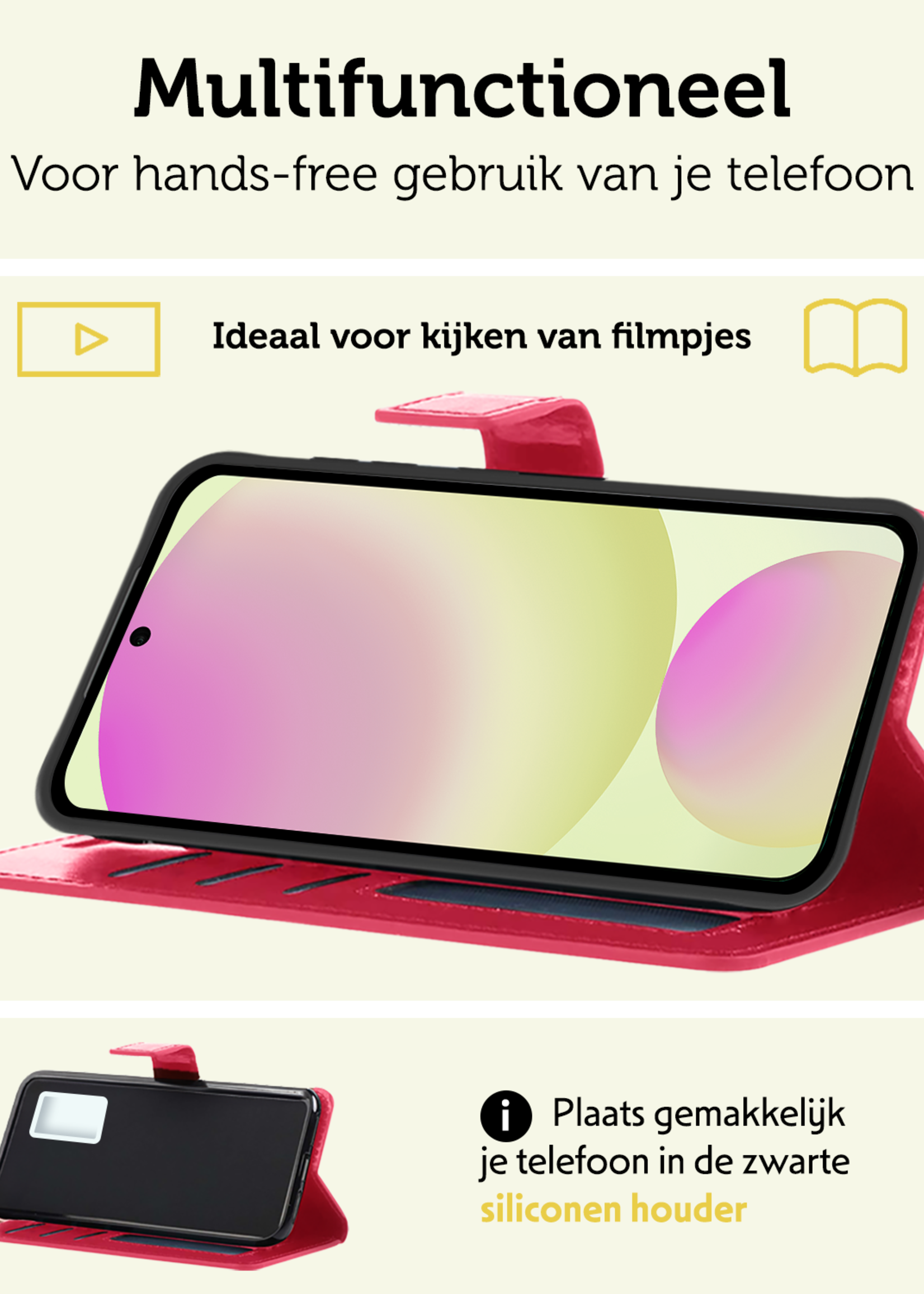 LUQ Hoesje Geschikt voor Samsung S24 FE Hoesje Book Case Hoes Wallet Cover Met Screenprotector - Hoes Geschikt voor Samsung Galaxy S24 FE Hoesje Bookcase Hoes - Donkerroze