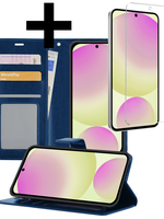 LUQ LUQ Samsung Galaxy S24 FE Hoesje Bookcase Met Screenprotector - Donkerblauw