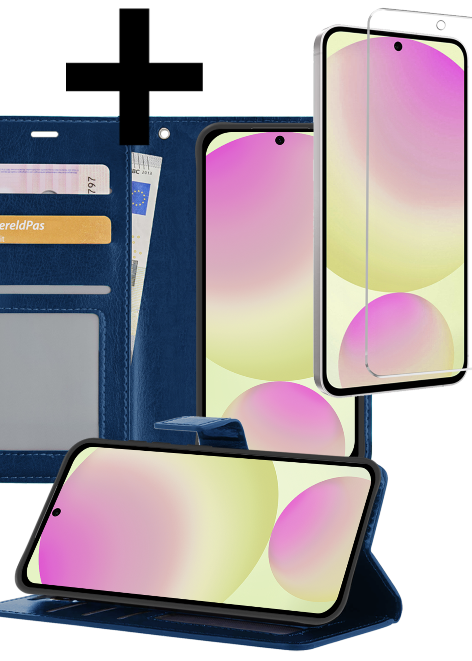 LUQ Hoesje Geschikt voor Samsung S24 FE Hoesje Book Case Hoes Wallet Cover Met Screenprotector - Hoes Geschikt voor Samsung Galaxy S24 FE Hoesje Bookcase Hoes - Donkerblauw