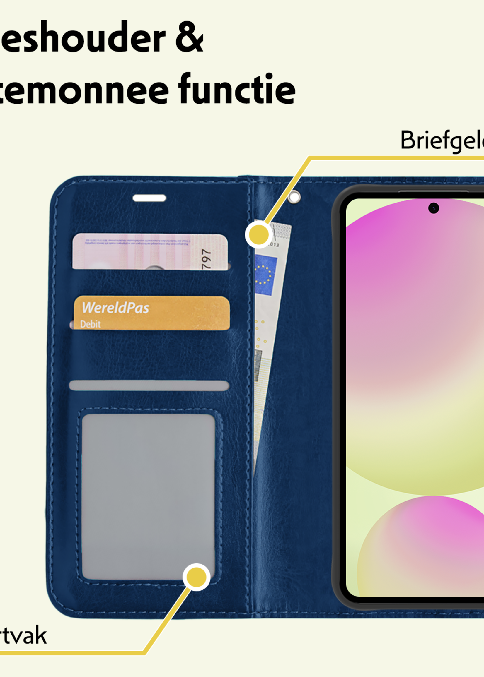 LUQ Hoesje Geschikt voor Samsung S24 FE Hoesje Book Case Hoes Wallet Cover Met Screenprotector - Hoes Geschikt voor Samsung Galaxy S24 FE Hoesje Bookcase Hoes - Donkerblauw
