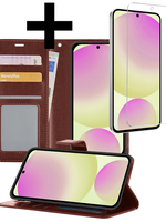 LUQ LUQ Samsung Galaxy S24 FE Hoesje Bookcase Met Screenprotector - Bruin