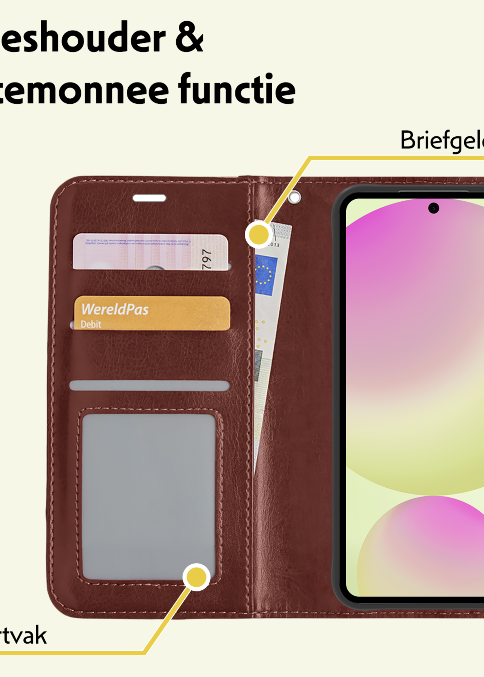 LUQ Hoesje Geschikt voor Samsung S24 FE Hoesje Book Case Hoes Wallet Cover Met Screenprotector - Hoes Geschikt voor Samsung Galaxy S24 FE Hoesje Bookcase Hoes - Bruin