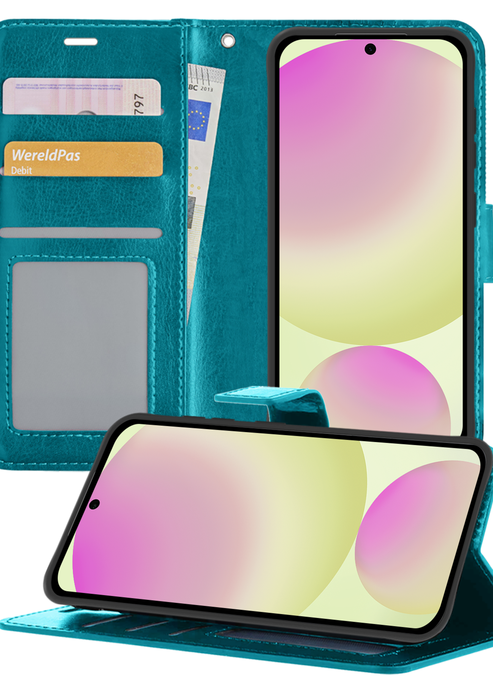 LUQ Hoesje Geschikt voor Samsung S24 FE Hoesje Book Case Hoes Wallet Cover - Hoes Geschikt voor Samsung Galaxy S24 FE Hoesje Bookcase Hoes - Turquoise