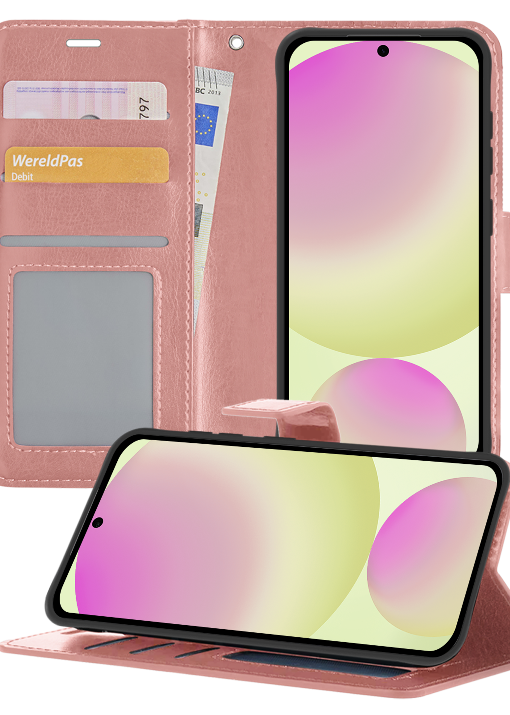 LUQ Hoesje Geschikt voor Samsung S24 FE Hoesje Book Case Hoes Wallet Cover - Hoes Geschikt voor Samsung Galaxy S24 FE Hoesje Bookcase Hoes - Rosé goud