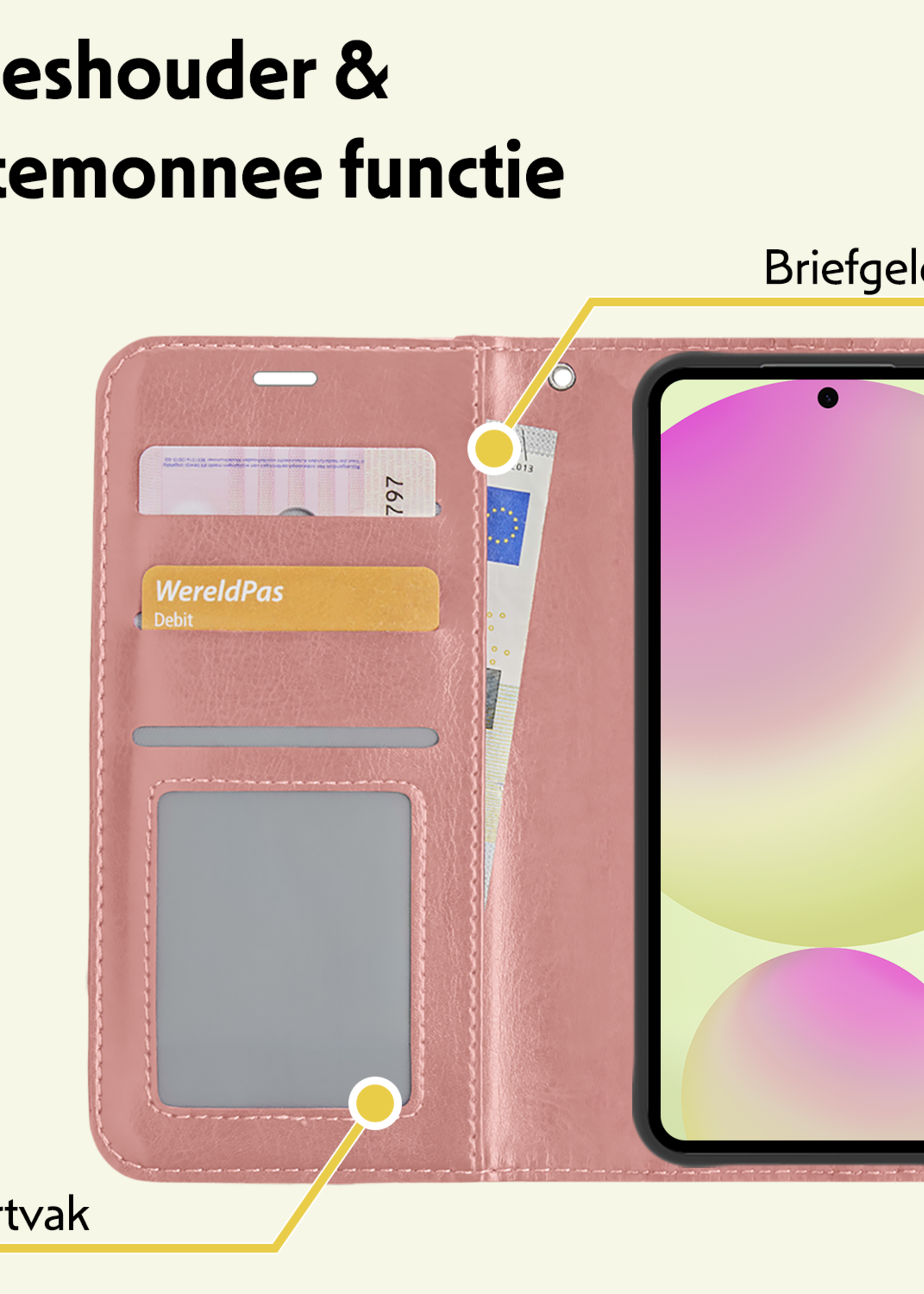 LUQ Hoesje Geschikt voor Samsung S24 FE Hoesje Book Case Hoes Wallet Cover - Hoes Geschikt voor Samsung Galaxy S24 FE Hoesje Bookcase Hoes - Rosé goud