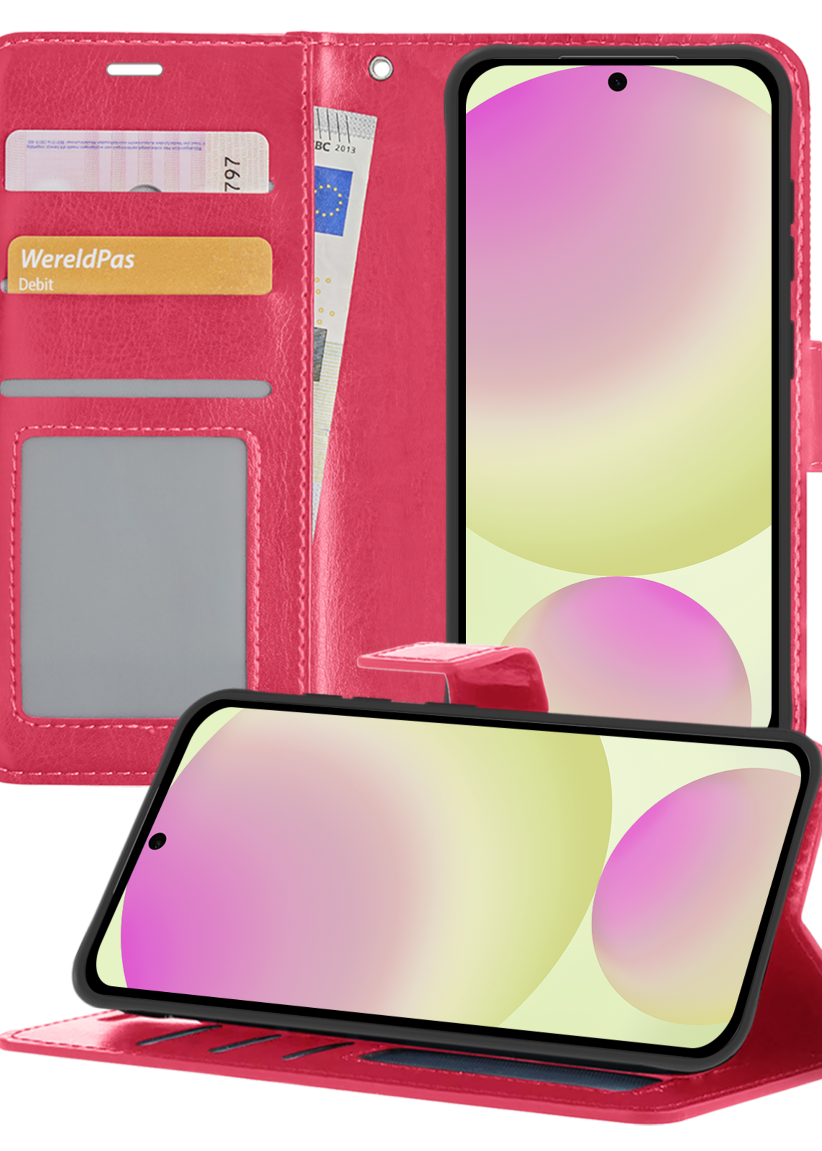 LUQ Hoesje Geschikt voor Samsung S24 FE Hoesje Book Case Hoes Wallet Cover - Hoes Geschikt voor Samsung Galaxy S24 FE Hoesje Bookcase Hoes - Donkerroze