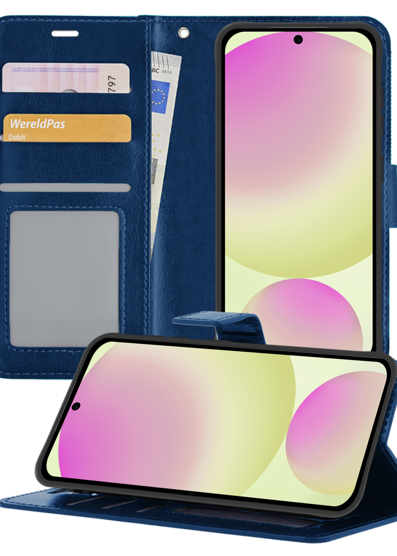 LUQ Hoesje Geschikt voor Samsung S24 FE Hoesje Book Case Hoes Wallet Cover - Hoes Geschikt voor Samsung Galaxy S24 FE Hoesje Bookcase Hoes - Donkerblauw