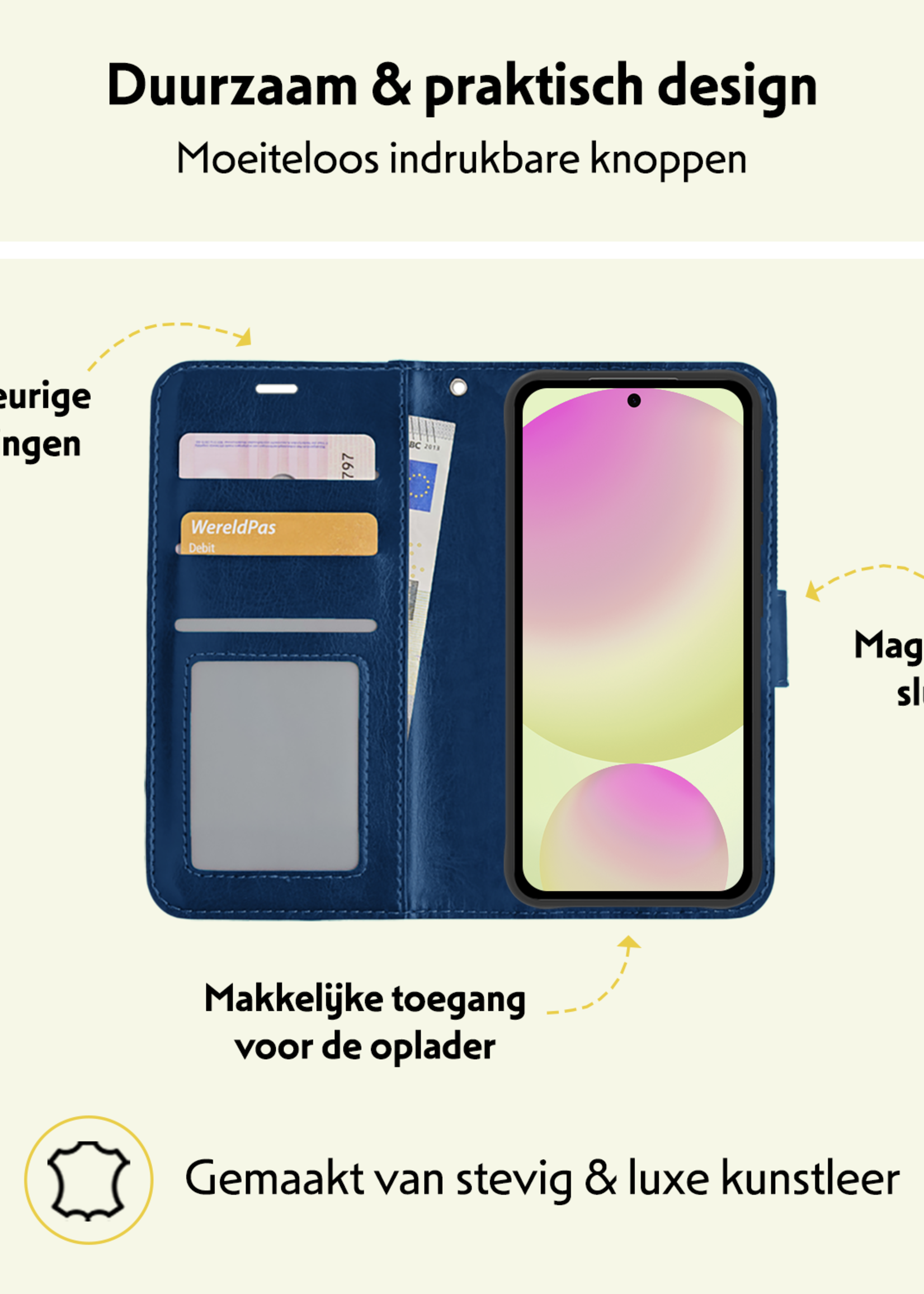 LUQ Hoesje Geschikt voor Samsung S24 FE Hoesje Book Case Hoes Wallet Cover - Hoes Geschikt voor Samsung Galaxy S24 FE Hoesje Bookcase Hoes - Donkerblauw