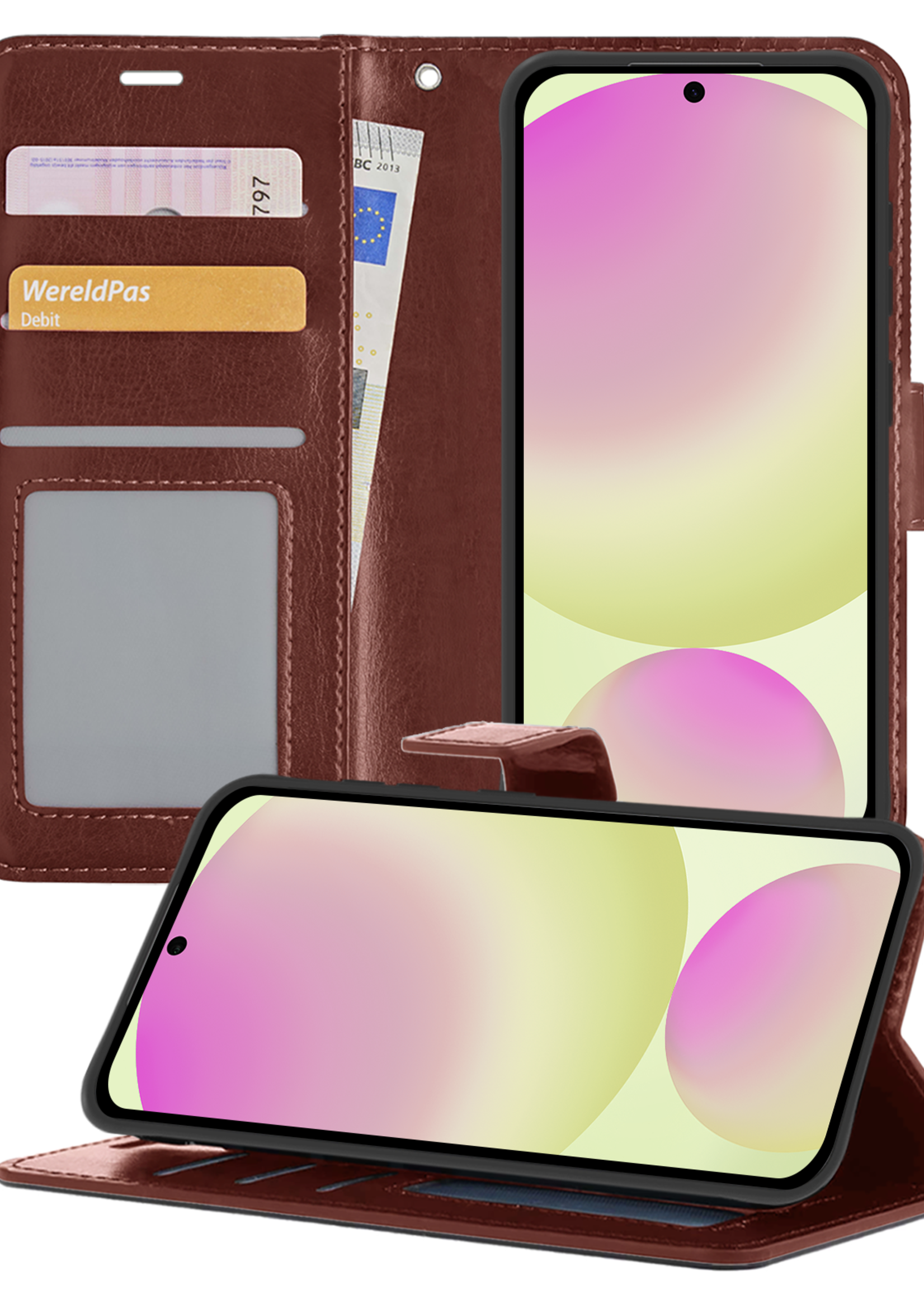 LUQ Hoesje Geschikt voor Samsung S24 FE Hoesje Book Case Hoes Wallet Cover - Hoes Geschikt voor Samsung Galaxy S24 FE Hoesje Bookcase Hoes - Bruin
