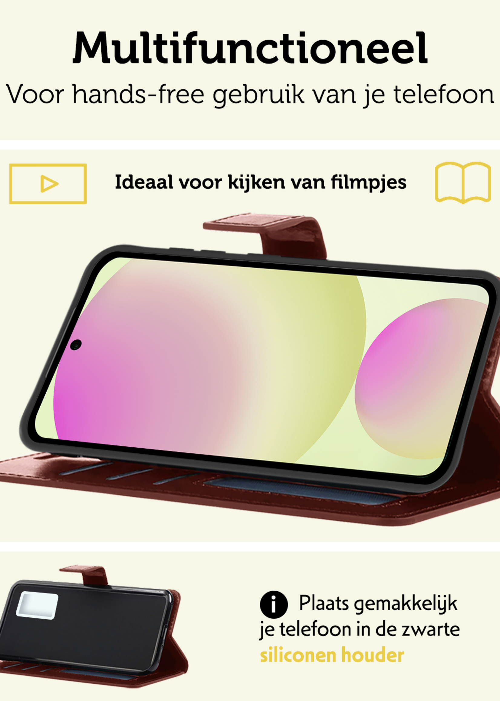 LUQ Hoesje Geschikt voor Samsung S24 FE Hoesje Book Case Hoes Wallet Cover - Hoes Geschikt voor Samsung Galaxy S24 FE Hoesje Bookcase Hoes - Bruin