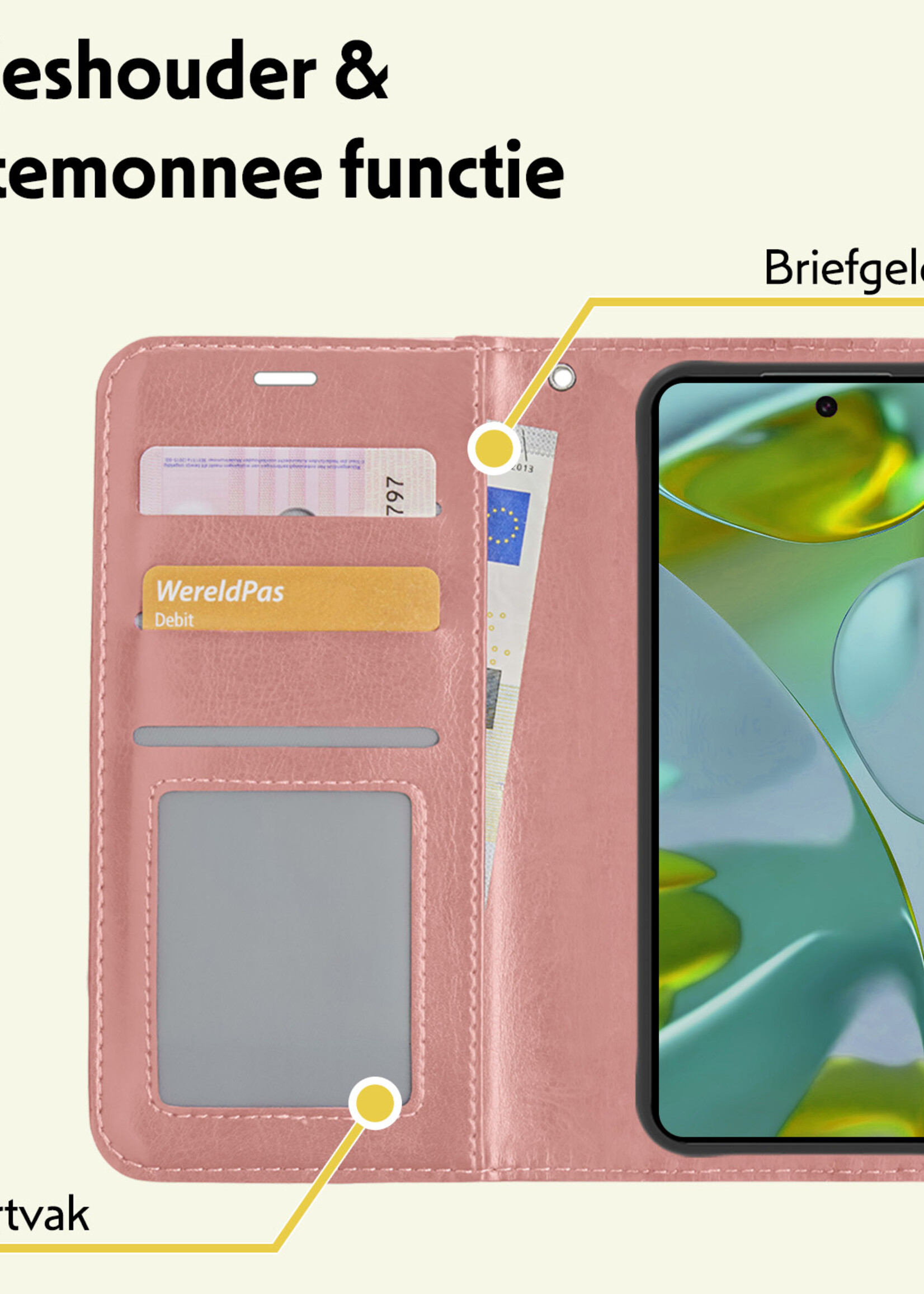 LUQ Hoesje Geschikt voor Google Pixel 9 Pro Hoesje Book Case Hoes Portemonnee Cover Walletcase - Hoes Geschikt voor Google Pixel 9 Pro Hoes Bookcase Hoesje - Rosé goud