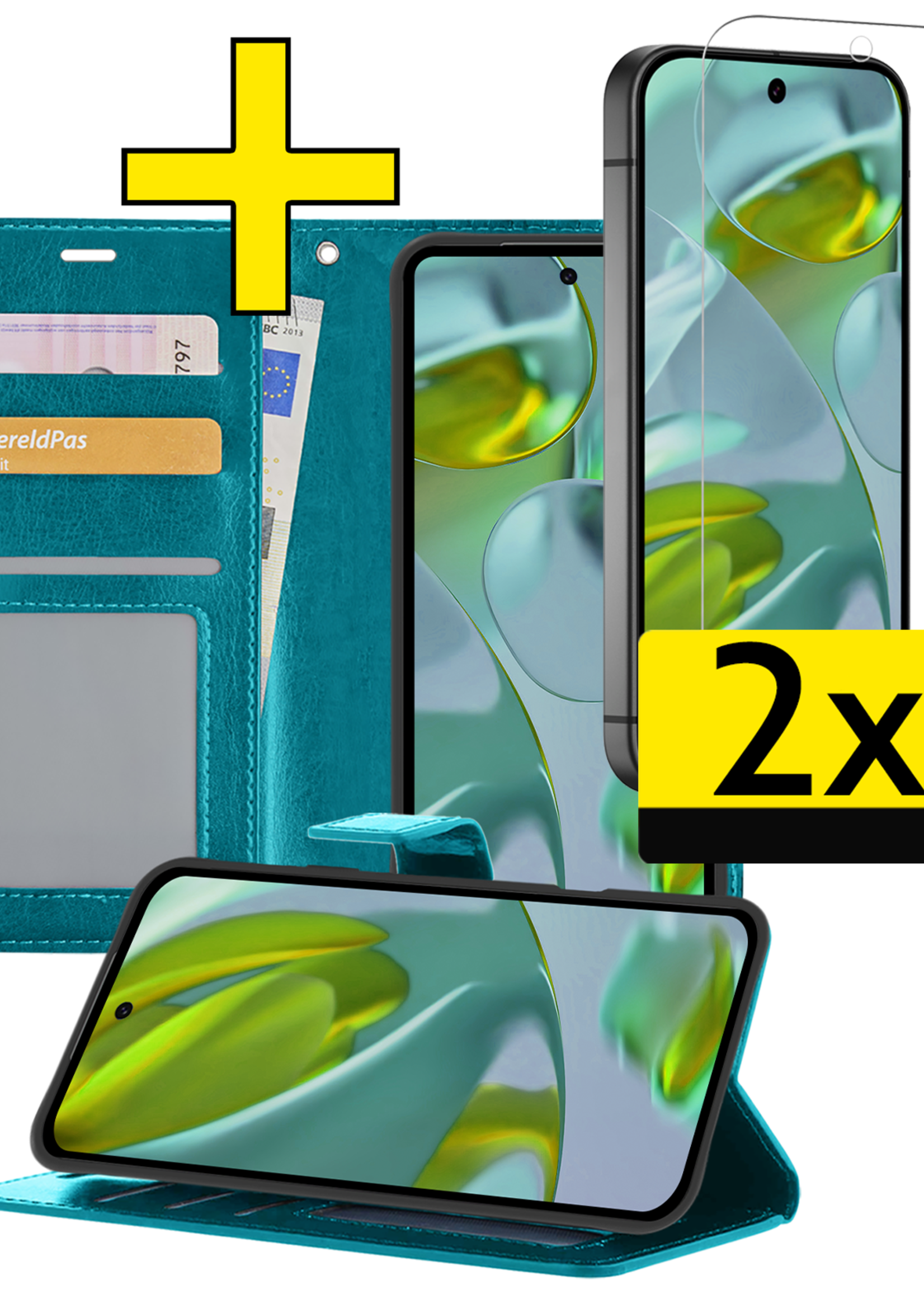 LUQ Hoesje Geschikt voor Google Pixel 9 Pro Hoesje Book Case Hoes Portemonnee Cover Walletcase Met 2x Screenprotector - Hoes Geschikt voor Google Pixel 9 Pro Hoes Bookcase Hoesje - Turquoise