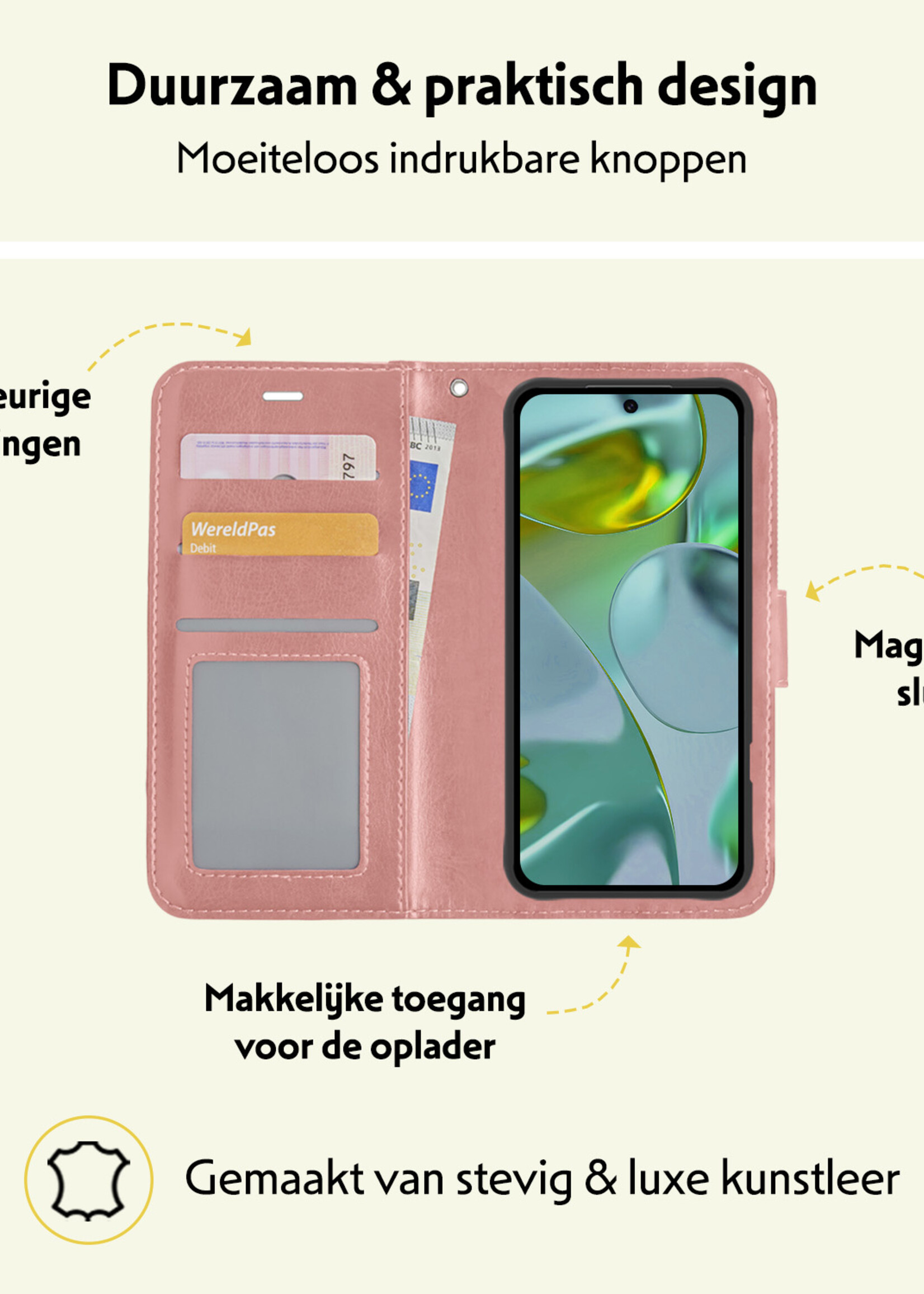 LUQ Hoesje Geschikt voor Google Pixel 9 Pro Hoesje Book Case Hoes Portemonnee Cover Walletcase Met 2x Screenprotector - Hoes Geschikt voor Google Pixel 9 Pro Hoes Bookcase Hoesje - Rosé goud