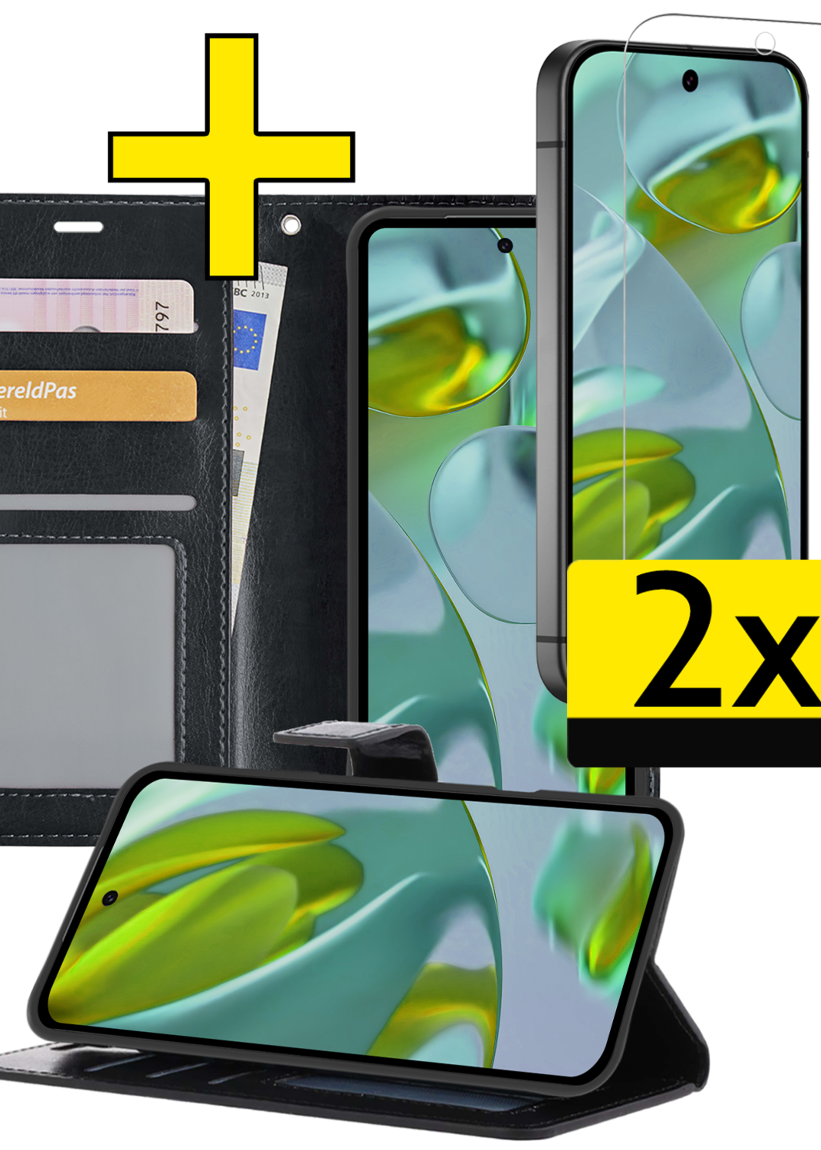 LUQ Hoesje Geschikt voor Google Pixel 9 Hoesje Book Case Hoes Portemonnee Cover Walletcase Met 2x Screenprotector - Hoes Geschikt voor Google Pixel 9 Hoes Bookcase Hoesje - Zwart