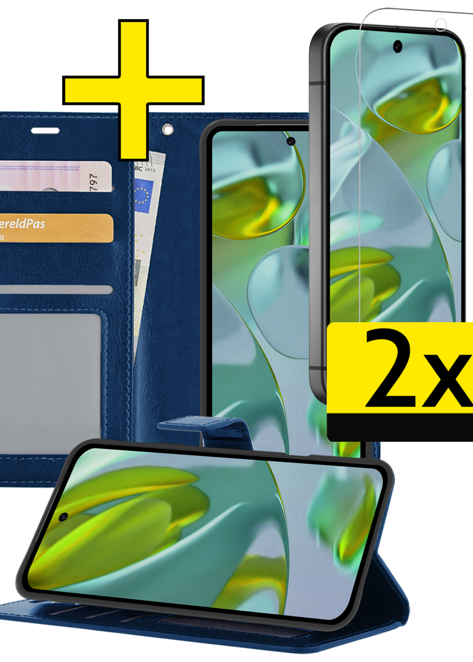 LUQ Hoesje Geschikt voor Google Pixel 9 Hoesje Book Case Hoes Portemonnee Cover Walletcase Met 2x Screenprotector - Hoes Geschikt voor Google Pixel 9 Hoes Bookcase Hoesje - Donkerblauw