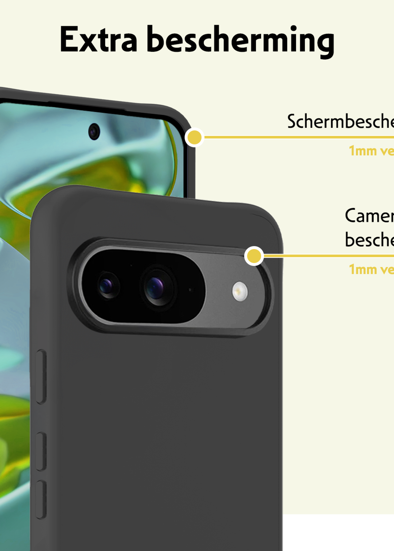 LUQ Hoesje Geschikt voor Google Pixel 9 Hoesje Siliconen Case Hoes Met 2x Screenprotector - Hoes Geschikt voor Google Pixel 9 Hoes Cover Case - Zwart