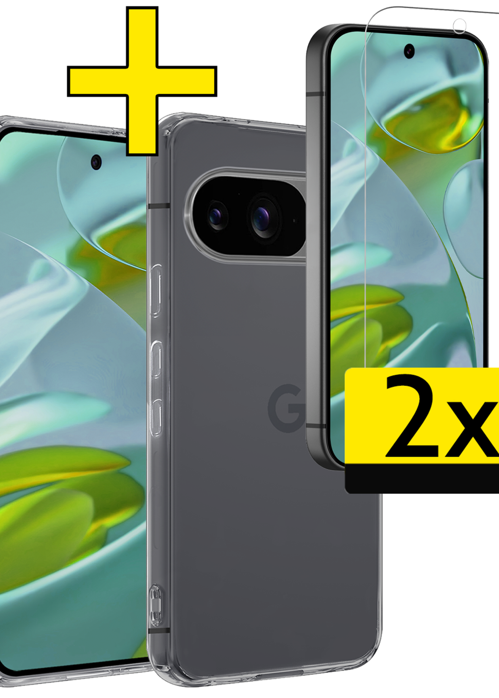 LUQ Hoesje Geschikt voor Google Pixel 9 Hoesje Siliconen Case Hoes Met 2x Screenprotector - Hoes Geschikt voor Google Pixel 9 Hoes Cover Case - Transparant