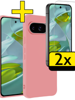LUQ LUQ Google Pixel 9 Hoesje Siliconen Met 2x Screenprotector - Lichtroze