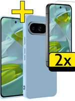 LUQ LUQ Google Pixel 9 Hoesje Siliconen Met 2x Screenprotector - Lichtblauw