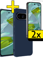 LUQ LUQ Google Pixel 9 Hoesje Siliconen Met 2x Screenprotector - Donkerblauw