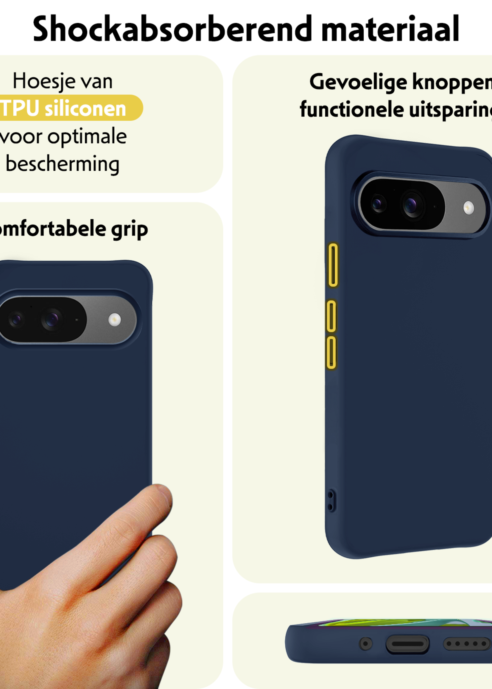 LUQ Hoesje Geschikt voor Google Pixel 9 Hoesje Siliconen Case Hoes Met 2x Screenprotector - Hoes Geschikt voor Google Pixel 9 Hoes Cover Case - Donkerblauw