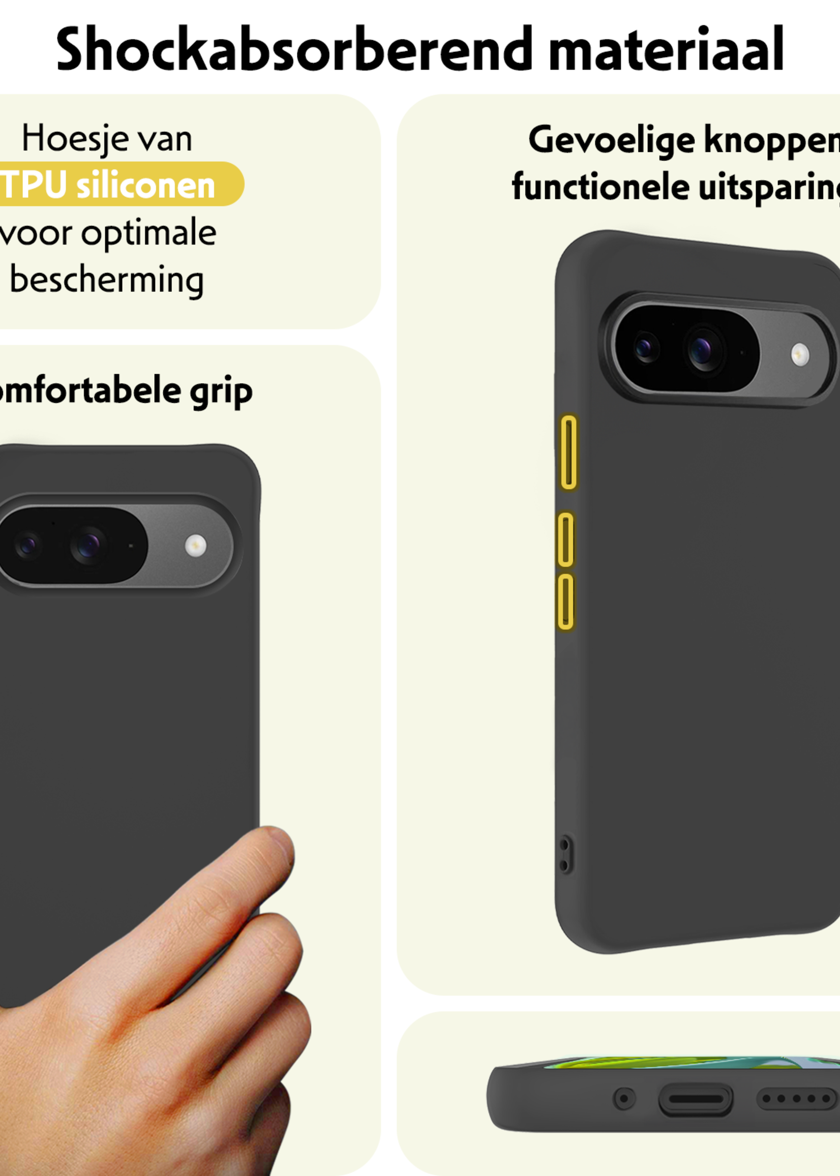 LUQ Hoesje Geschikt voor Google Pixel 9 Hoesje Siliconen Case Hoes Met Screenprotector - Hoes Geschikt voor Google Pixel 9 Hoes Cover Case - Zwart