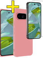LUQ LUQ Google Pixel 9 Hoesje Siliconen Met Screenprotector - Lichtroze