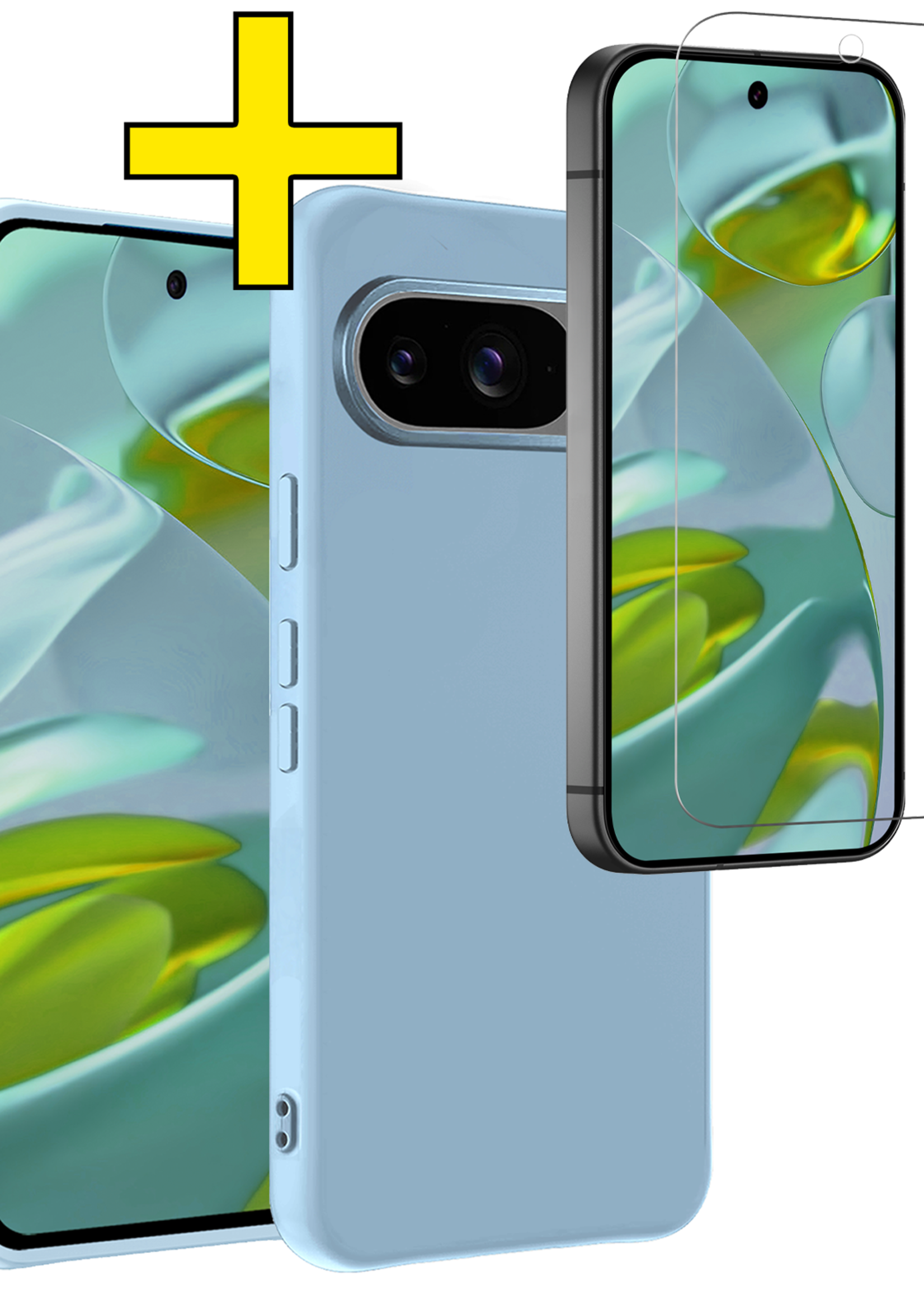 LUQ Hoesje Geschikt voor Google Pixel 9 Hoesje Siliconen Case Hoes Met Screenprotector - Hoes Geschikt voor Google Pixel 9 Hoes Cover Case - Lichtblauw