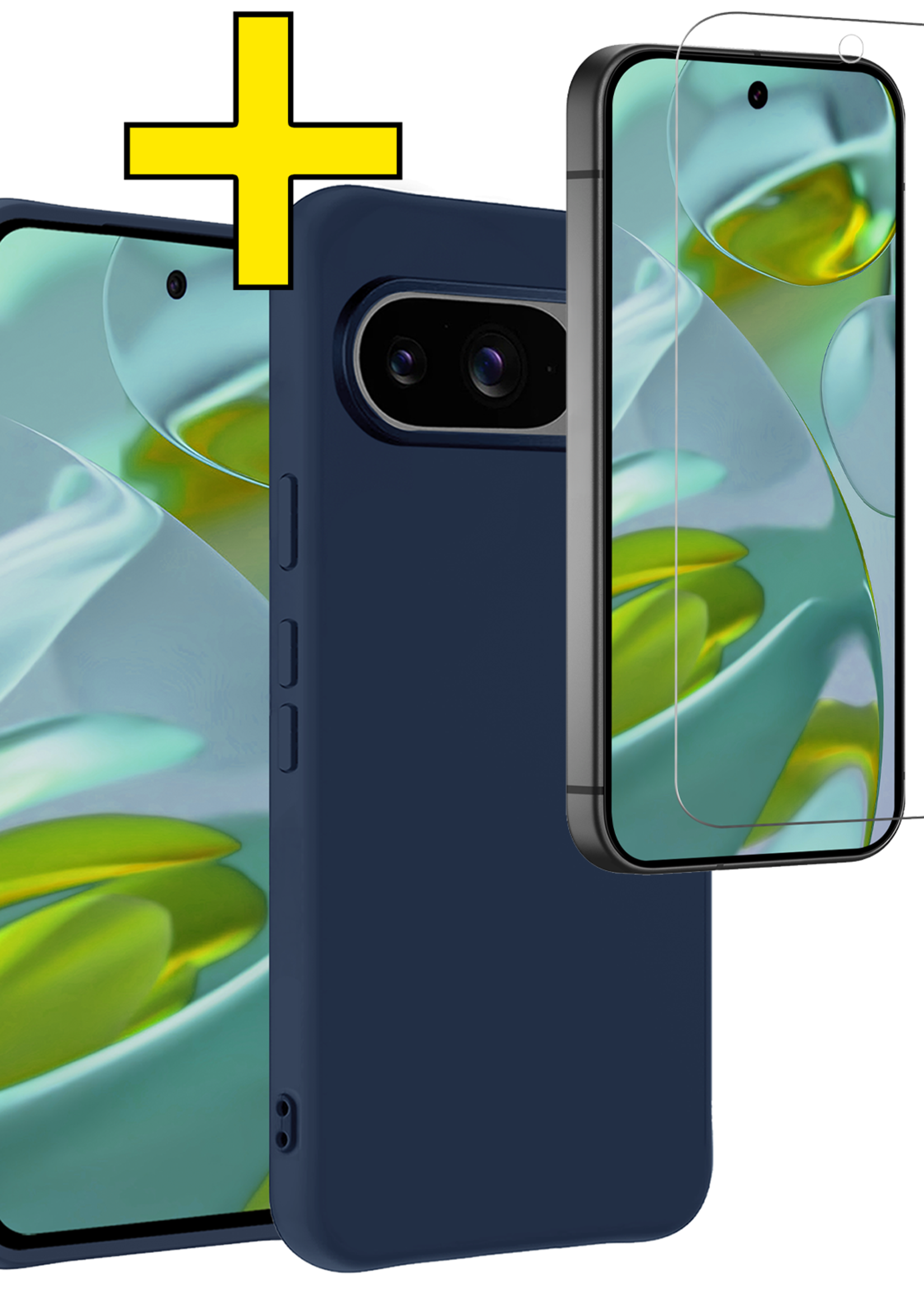 LUQ Hoesje Geschikt voor Google Pixel 9 Hoesje Siliconen Case Hoes Met Screenprotector - Hoes Geschikt voor Google Pixel 9 Hoes Cover Case - Donkerblauw