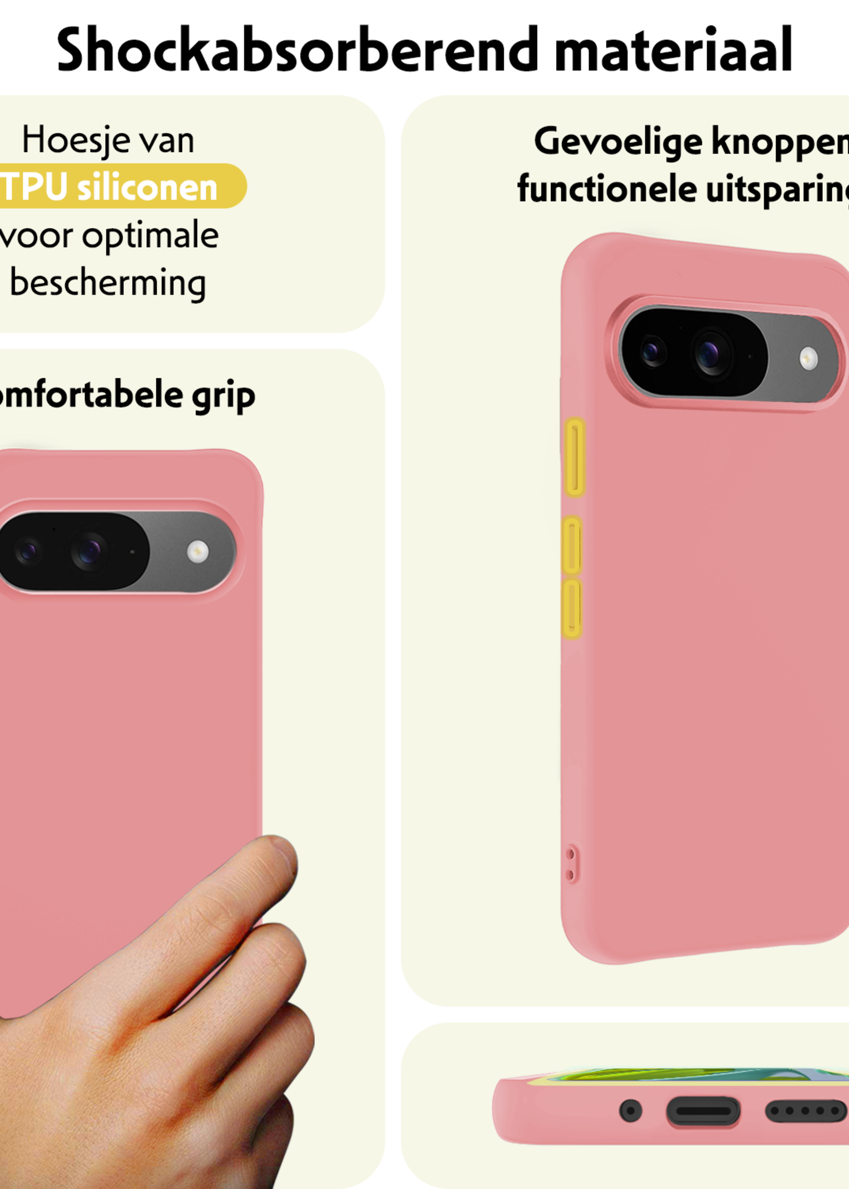 LUQ Hoesje Geschikt voor Google Pixel 9 Hoesje Siliconen Case Hoes - Hoes Geschikt voor Google Pixel 9 Hoes Cover Case - Lichtroze