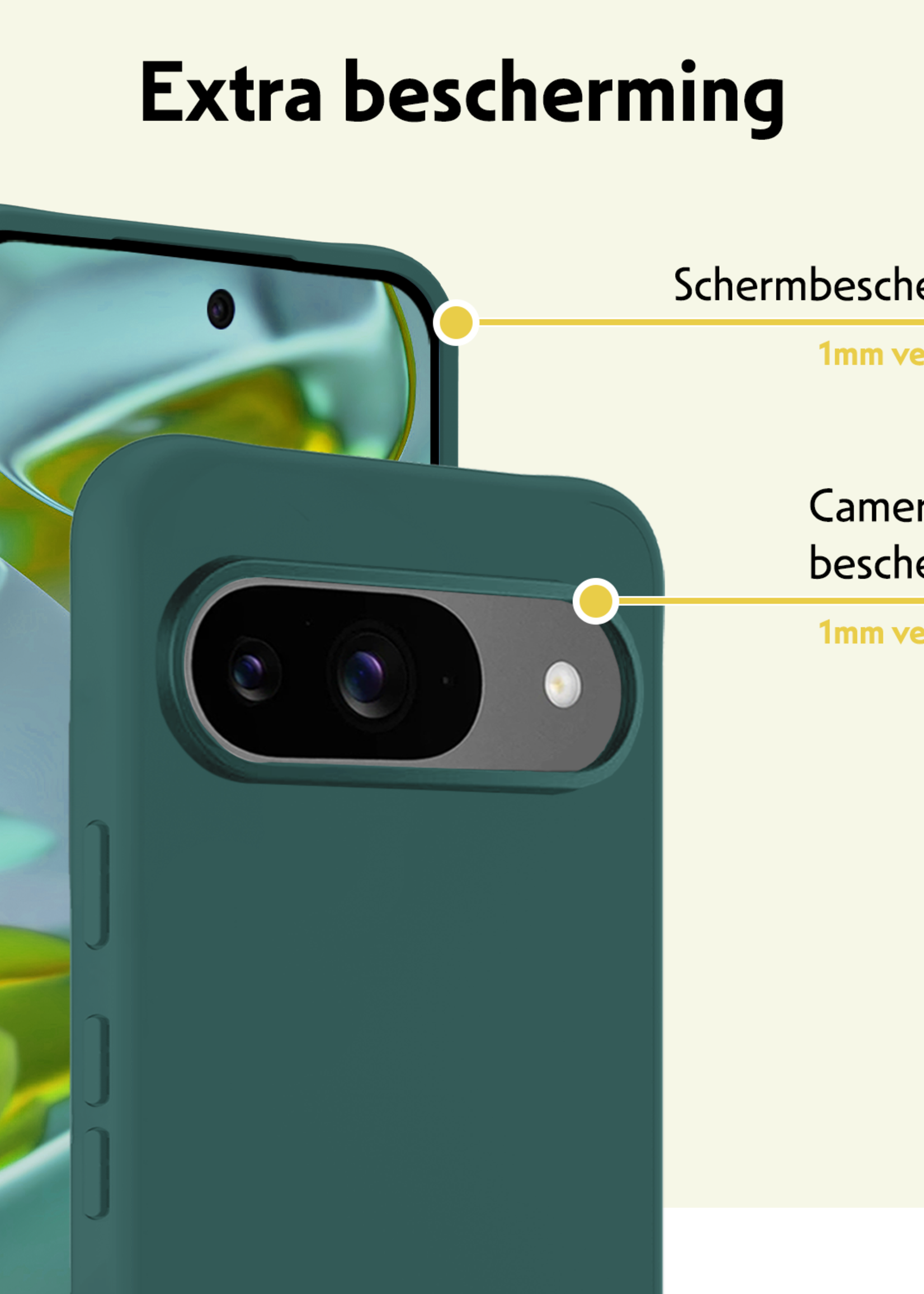 LUQ Hoesje Geschikt voor Google Pixel 9 Hoesje Siliconen Case Hoes - Hoes Geschikt voor Google Pixel 9 Hoes Cover Case - Donkergroen