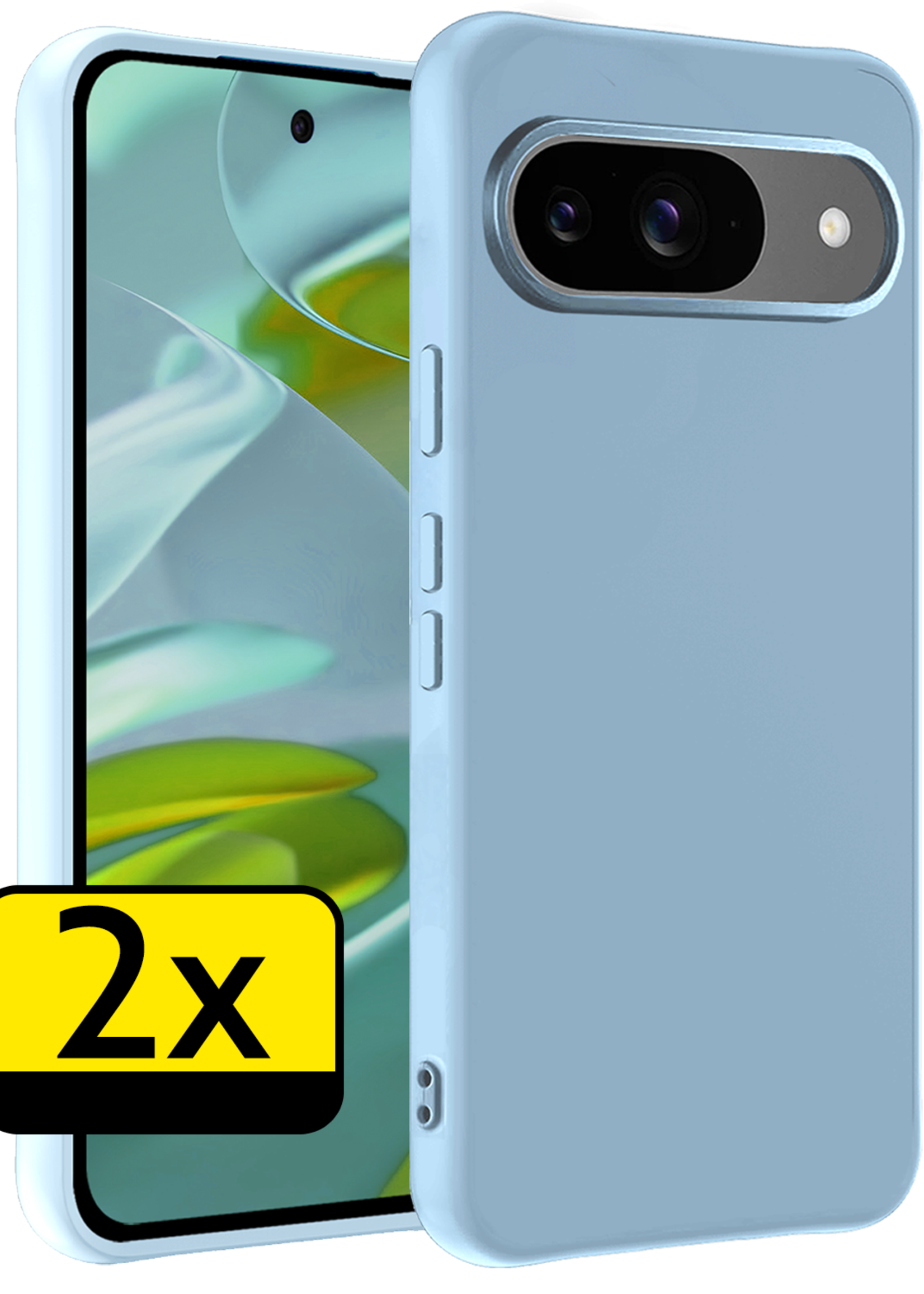 LUQ Hoesje Geschikt voor Google Pixel 9 Hoesje Siliconen Case Hoes - Hoes Geschikt voor Google Pixel 9 Hoes Cover Case - Lichtblauw - 2 PACK