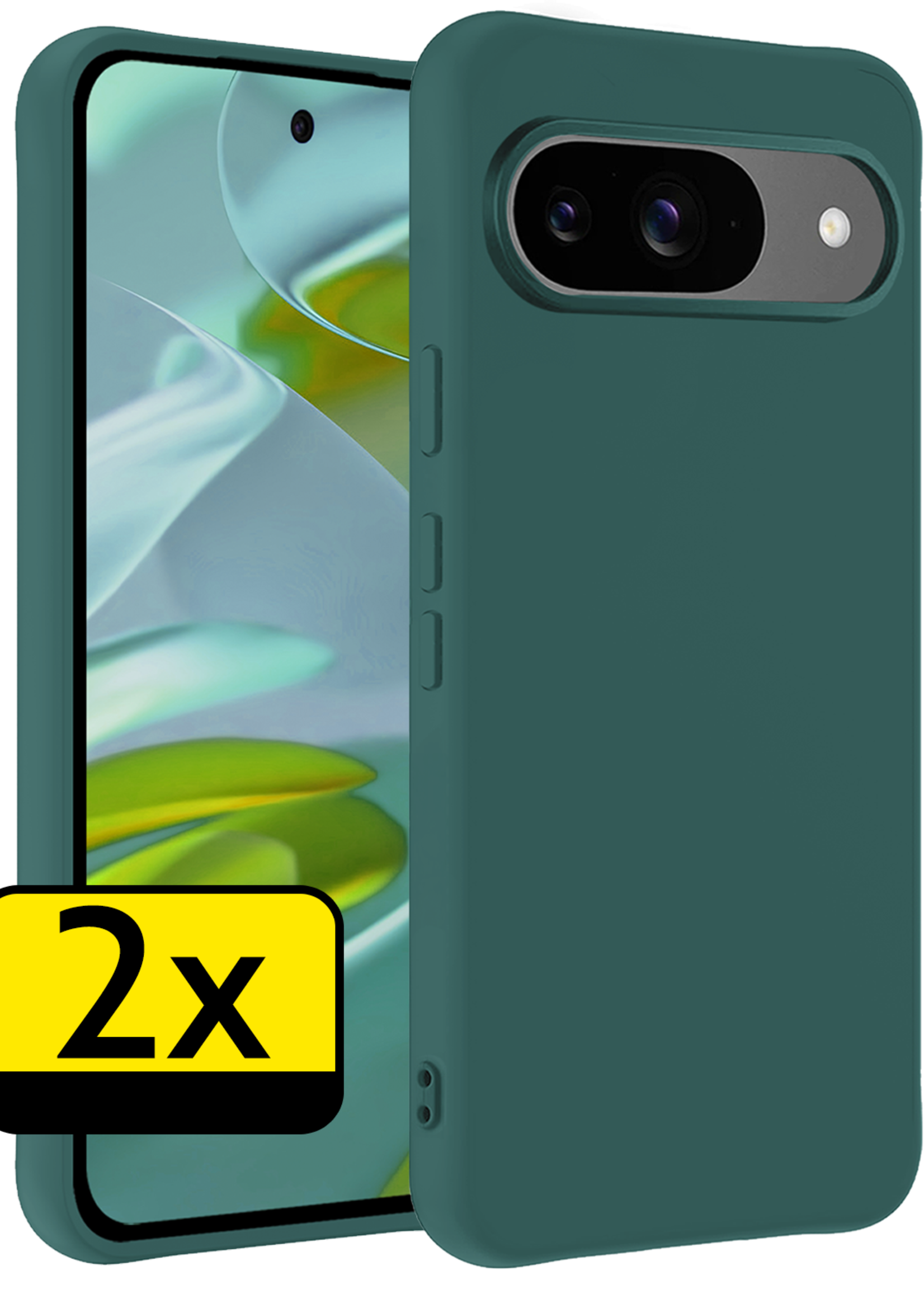 LUQ Hoesje Geschikt voor Google Pixel 9 Hoesje Siliconen Case Hoes - Hoes Geschikt voor Google Pixel 9 Hoes Cover Case - Donkergroen - 2 PACK