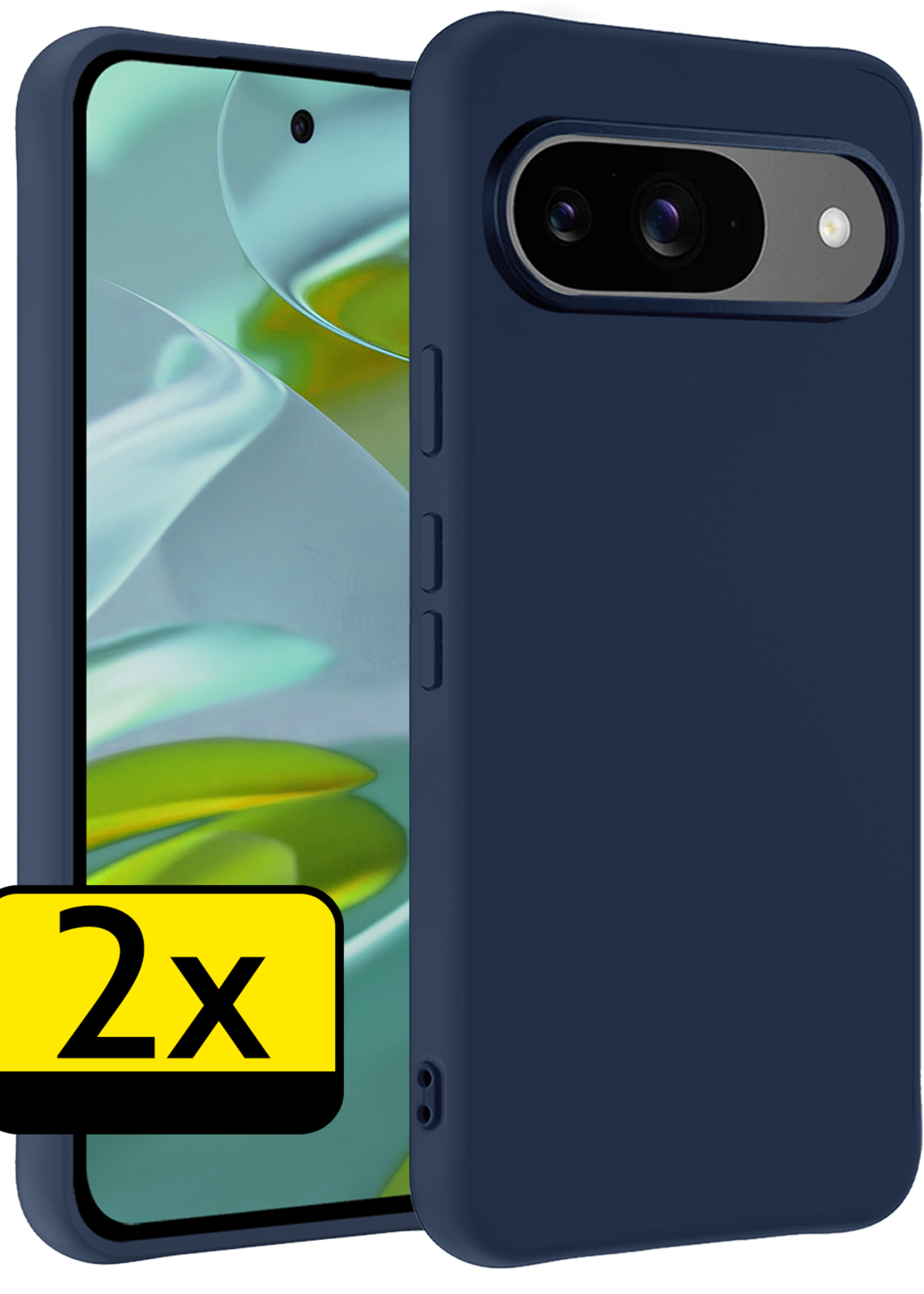 LUQ Hoesje Geschikt voor Google Pixel 9 Hoesje Siliconen Case Hoes - Hoes Geschikt voor Google Pixel 9 Hoes Cover Case - Donkerblauw - 2 PACK