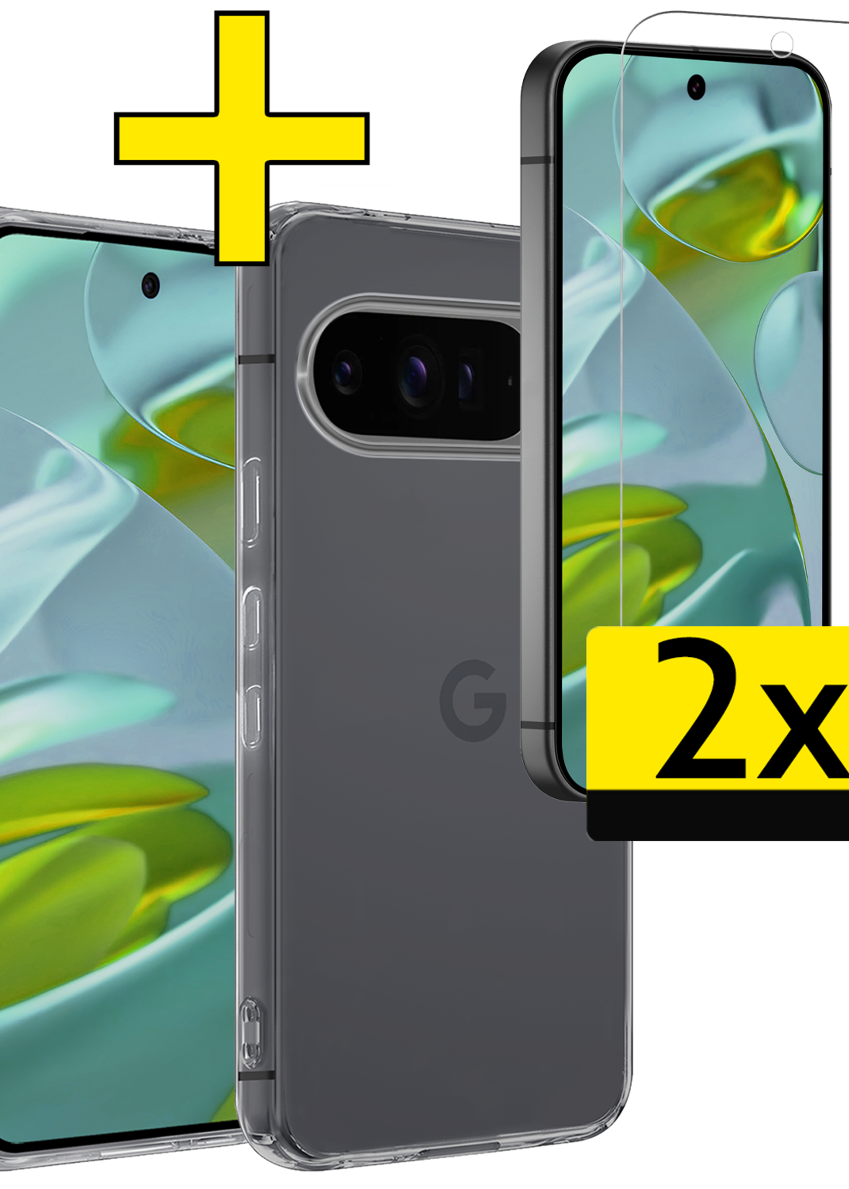 LUQ Hoesje Geschikt voor Google Pixel 9 Pro Hoesje Siliconen Case Hoes Met 2x Screenprotector - Hoes Geschikt voor Google Pixel 9 Pro Hoes Cover Case - Transparant
