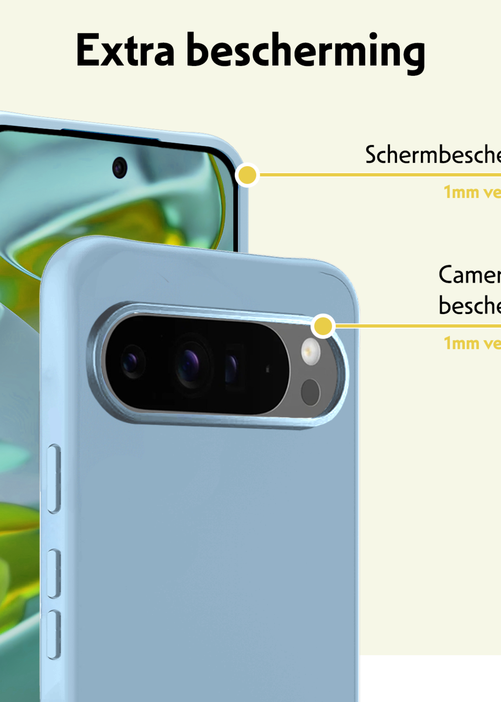 LUQ Hoesje Geschikt voor Google Pixel 9 Pro Hoesje Siliconen Case Hoes Met 2x Screenprotector - Hoes Geschikt voor Google Pixel 9 Pro Hoes Cover Case - Lichtblauw