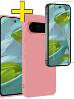LUQ LUQ Google Pixel 9 Pro Hoesje Siliconen Met Screenprotector - Lichtroze