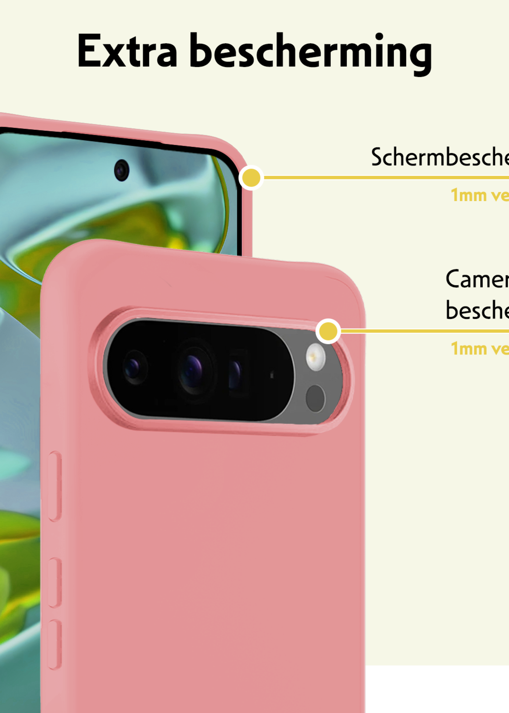 LUQ Hoesje Geschikt voor Google Pixel 9 Pro Hoesje Siliconen Case Hoes Met Screenprotector - Hoes Geschikt voor Google Pixel 9 Pro Hoes Cover Case - Lichtroze