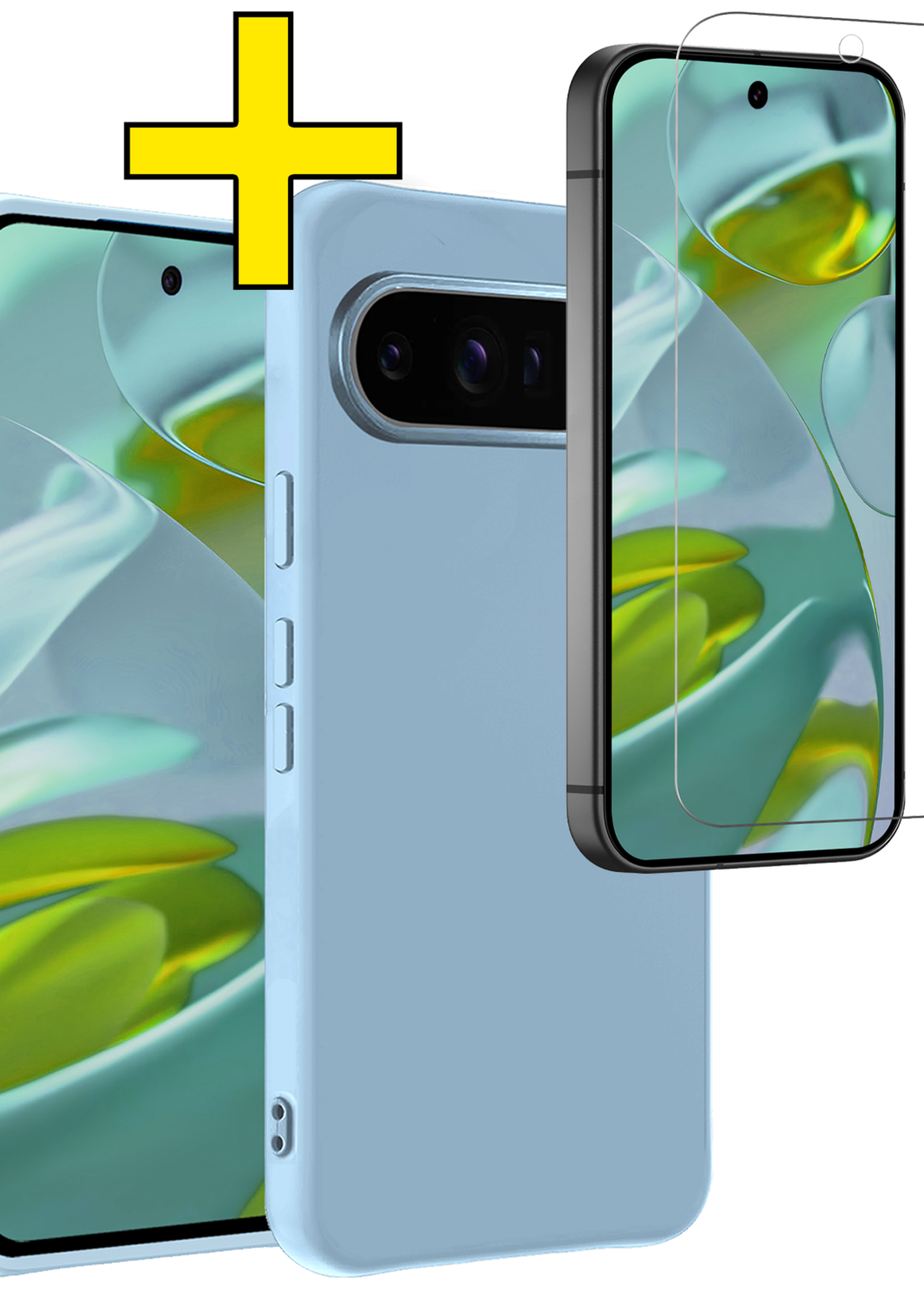 LUQ Hoesje Geschikt voor Google Pixel 9 Pro Hoesje Siliconen Case Hoes Met Screenprotector - Hoes Geschikt voor Google Pixel 9 Pro Hoes Cover Case - Lichtblauw