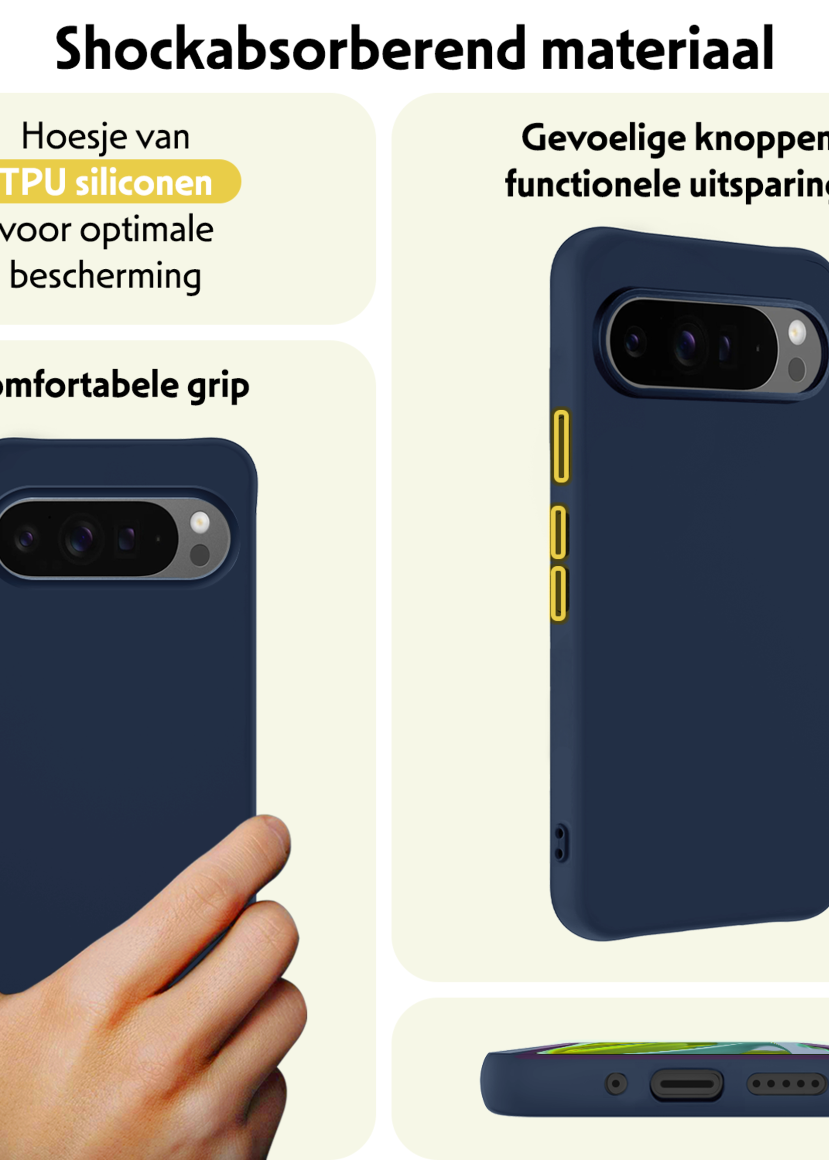 LUQ Hoesje Geschikt voor Google Pixel 9 Pro Hoesje Siliconen Case Hoes - Hoes Geschikt voor Google Pixel 9 Pro Hoes Cover Case - Donkerblauw