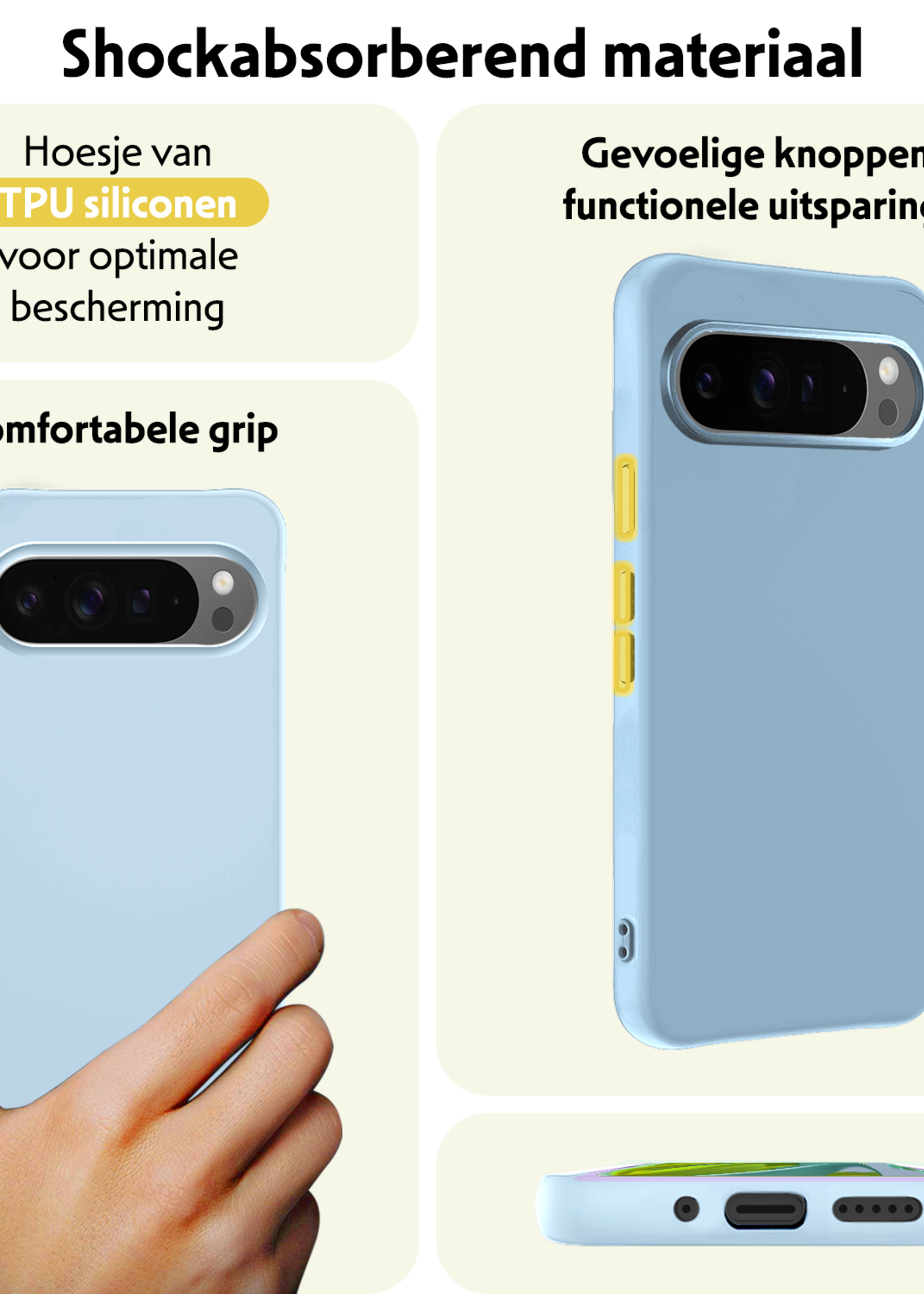 LUQ Hoesje Geschikt voor Google Pixel 9 Pro Hoesje Siliconen Case Hoes - Hoes Geschikt voor Google Pixel 9 Pro Hoes Cover Case - Lichtblauw - 2 PACK