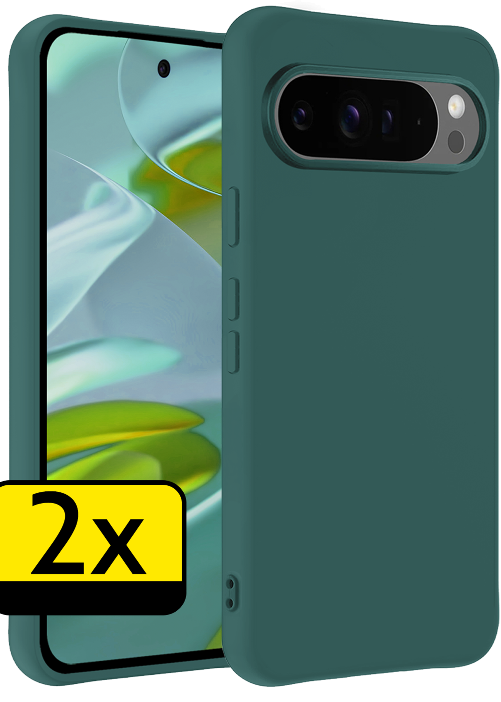 LUQ Hoesje Geschikt voor Google Pixel 9 Pro Hoesje Siliconen Case Hoes - Hoes Geschikt voor Google Pixel 9 Pro Hoes Cover Case - Donkergroen - 2 PACK