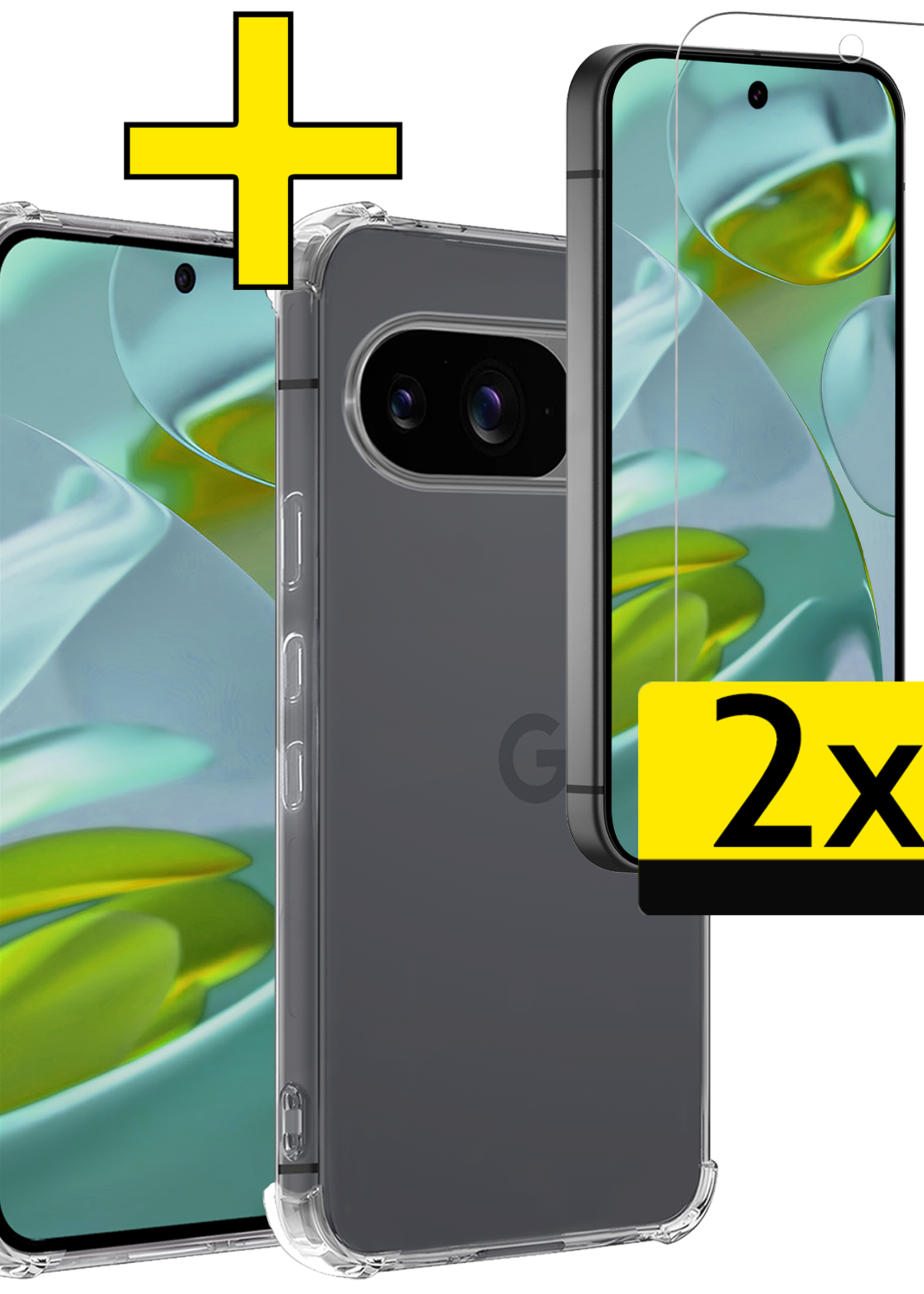 LUQ Hoesje Geschikt voor Google Pixel 9 Hoesje Siliconen Shock Proof Case Hoes Met 2x Screenprotector - Hoes Geschikt voor Google Pixel 9 Hoes Cover Case Shockproof - Transparant