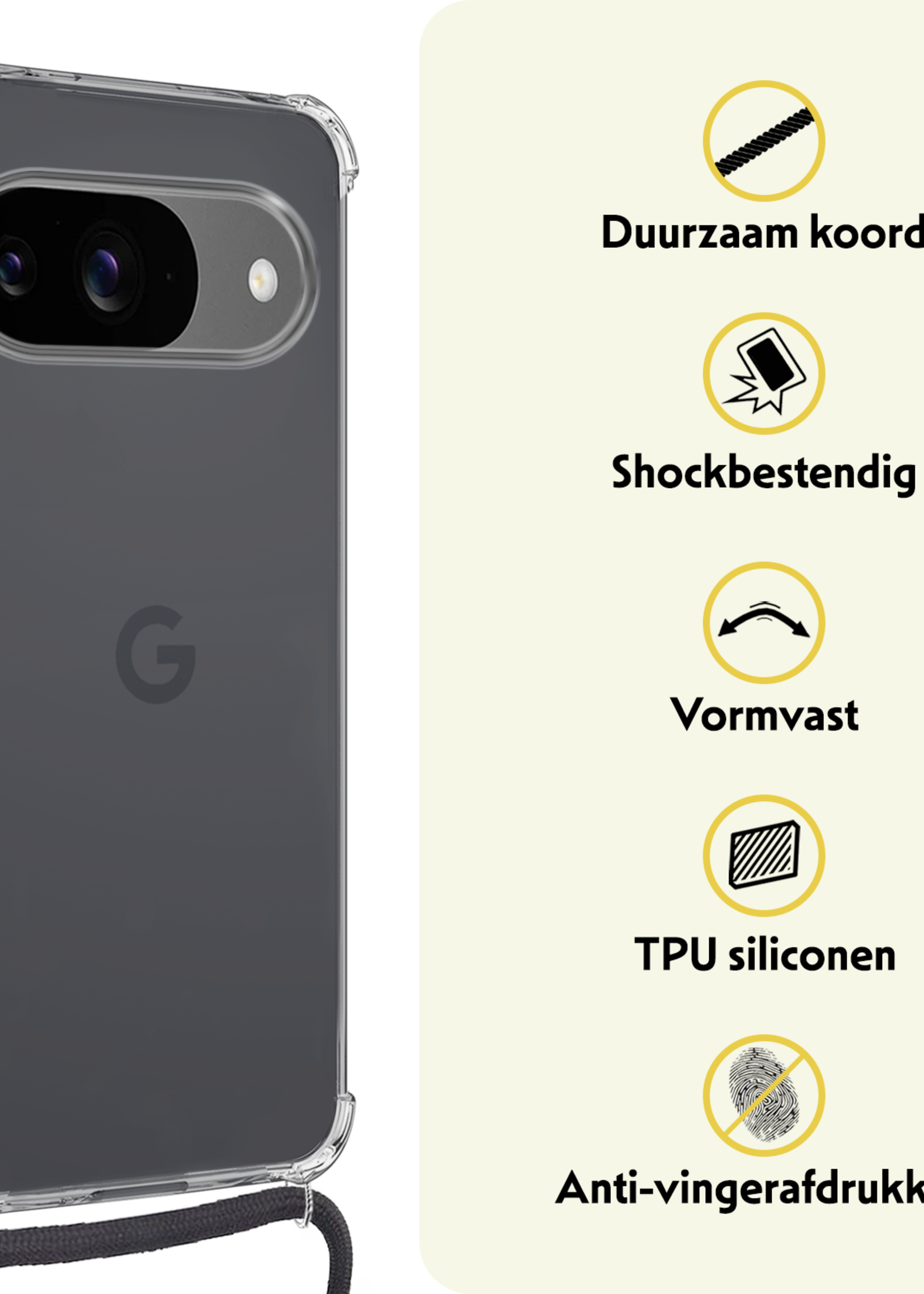 LUQ Hoesje Geschikt voor Google Pixel 9 Hoesje Siliconen Shock Proof Hoesje Met Koord Case Met Telefoonkoord - Hoes Geschikt voor Google Pixel 9 Hoesje Cover Shockproof Met Koord - Transparant