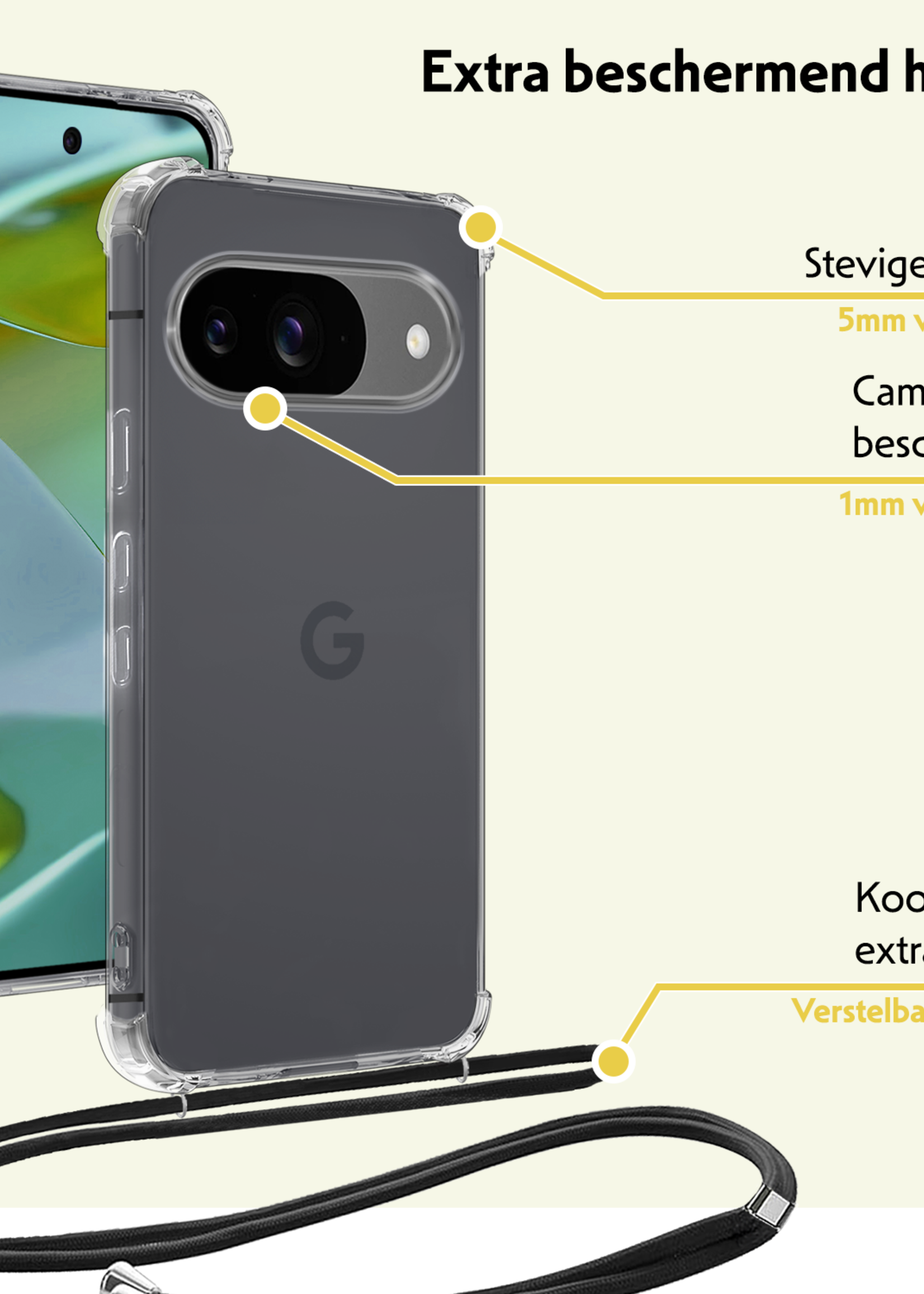 LUQ Hoesje Geschikt voor Google Pixel 9 Hoesje Siliconen Shock Proof Hoesje Met Koord Case Met Telefoonkoord - Hoes Geschikt voor Google Pixel 9 Hoesje Cover Shockproof Met Koord - Transparant