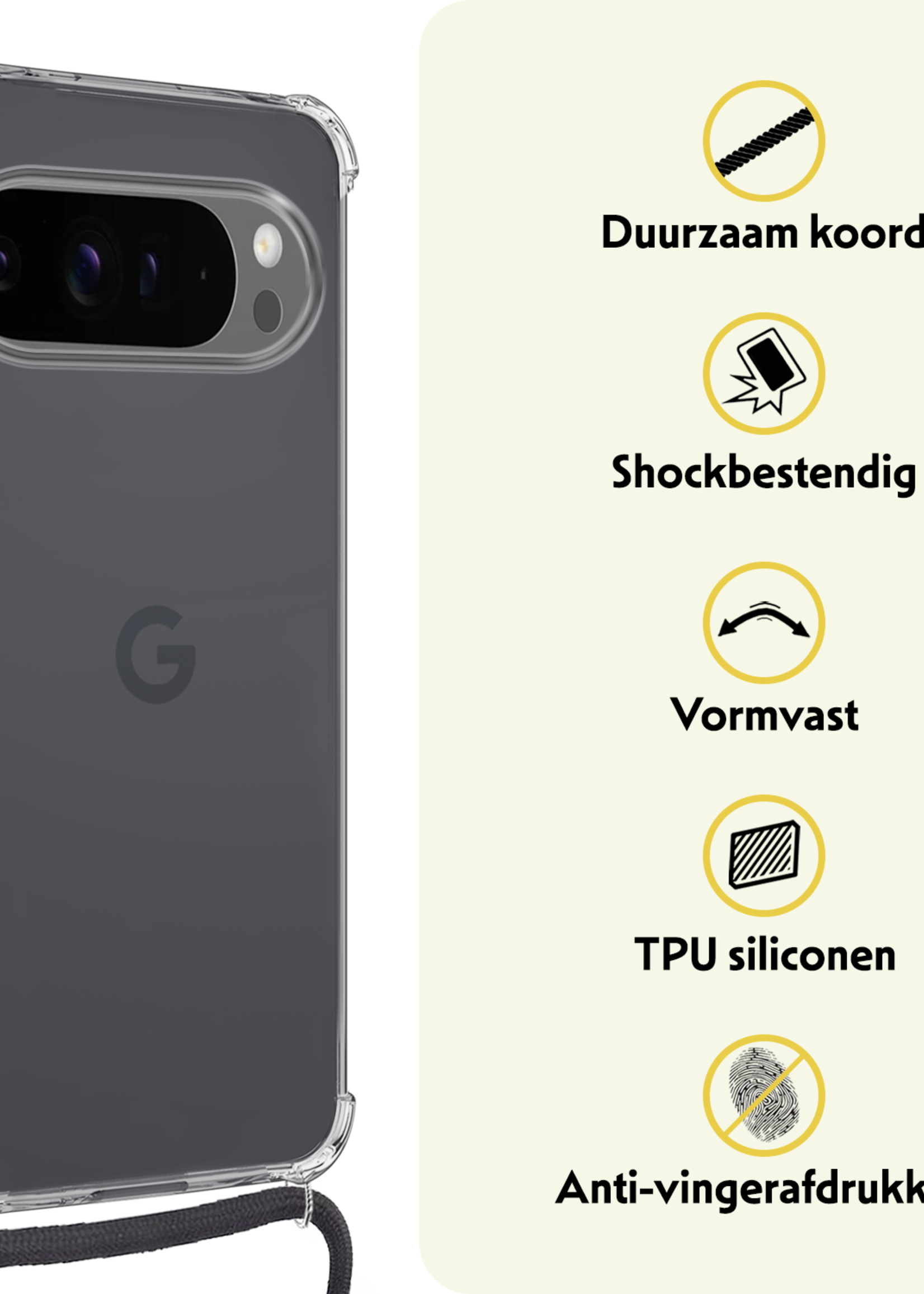 LUQ Hoesje Geschikt voor Google Pixel 9 Pro Hoesje Siliconen Shock Proof Hoesje Met Koord Case Met Telefoonkoord - Hoes Geschikt voor Google Pixel 9 Pro Hoesje Cover Shockproof Met Koord - Transparant