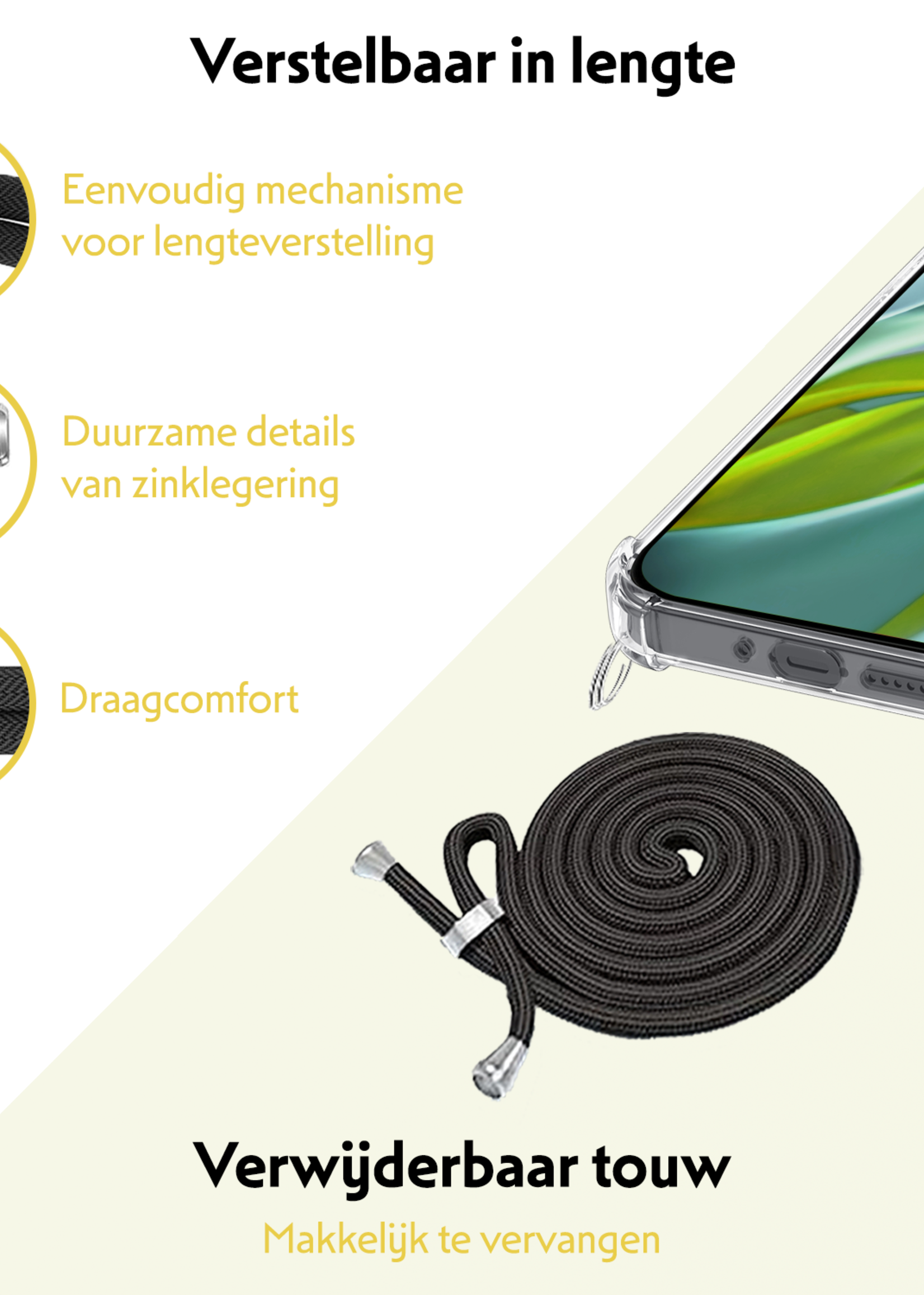 LUQ Hoesje Geschikt voor Google Pixel 9 Pro Hoesje Siliconen Shock Proof Hoesje Met Koord Case Met Telefoonkoord - Hoes Geschikt voor Google Pixel 9 Pro Hoesje Cover Shockproof Met Koord - Transparant